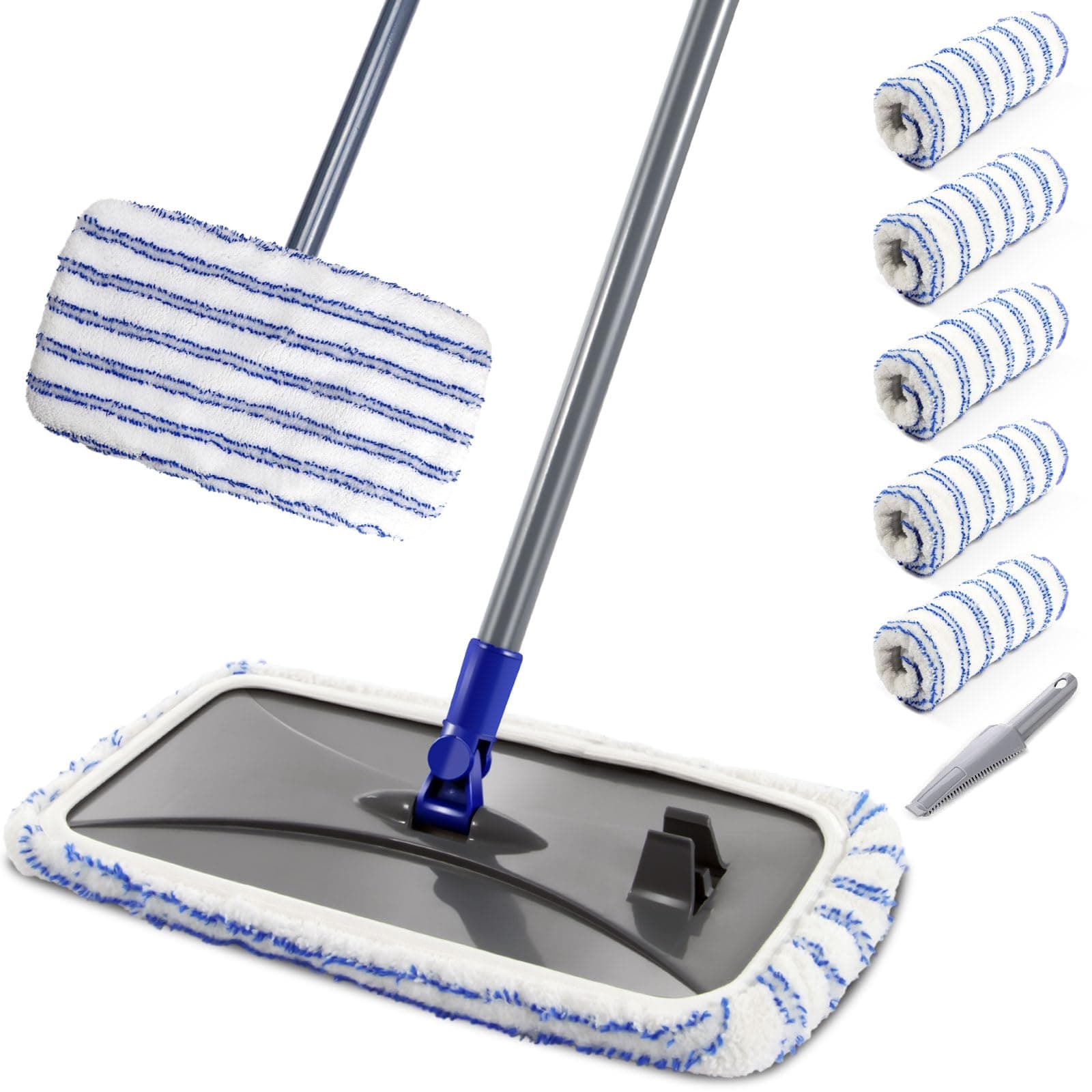 MASTERTOPMicrofiber Mops for Floor Cleaning, Extra Large Industrial Mop,Floor Mop for Wet & Dry Use, Flat Mop for Hardwood, Vinyl, Laminate, Tile Floors, 5 Reusable & Washable Mop Refills