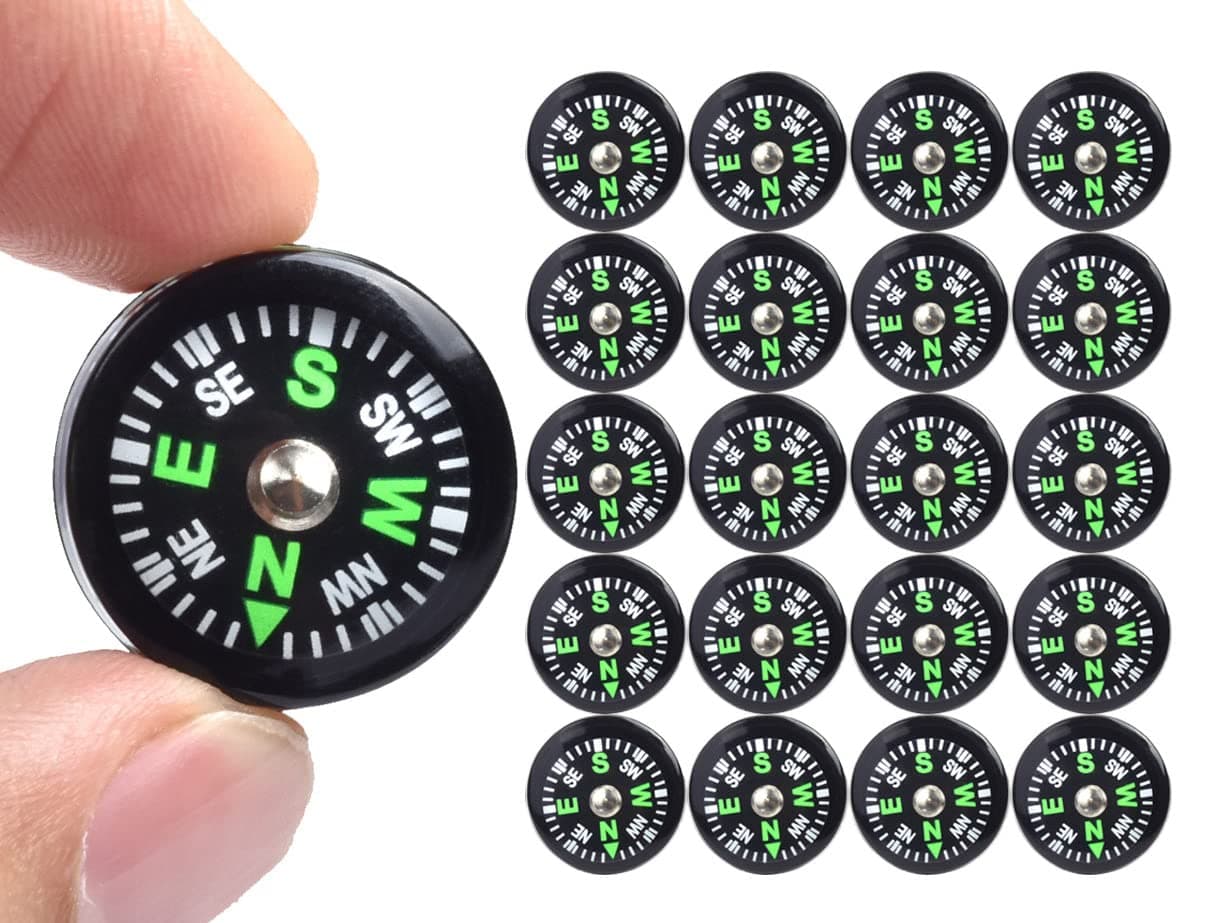 20 Pack Button Compass Mini Pocket Oil Filled Compass for Kids Hiking Survival Watch Band Paracord Camping Outdoor Activities Accessory Size Dia. 20mm