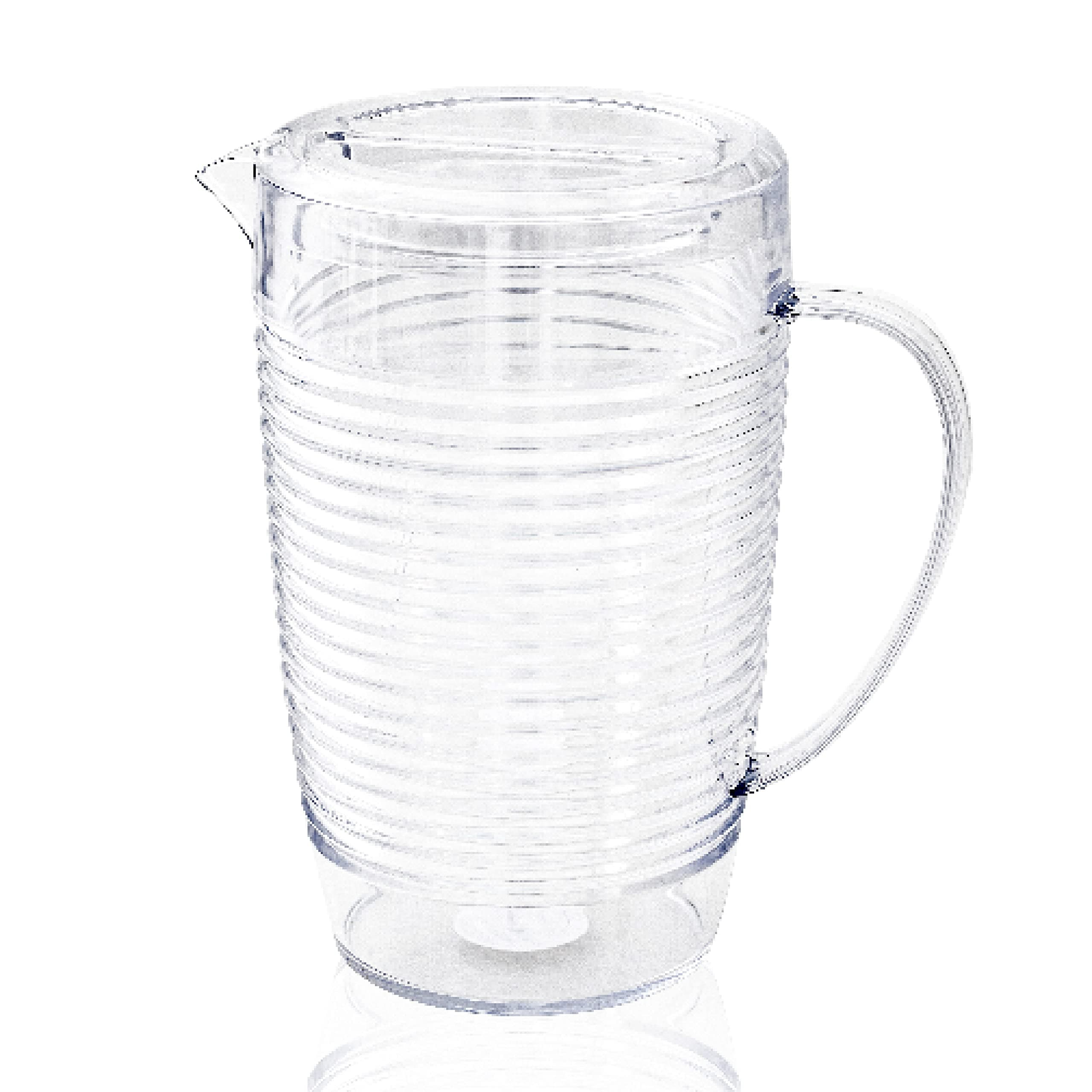 Clear Plastic Beverage Pitcher with Lid, 76 Ounce - Thick-Walled Modern Coil Design, Made in the USA - Fill with Ice Water, Iced Tea or Juice - BPA Free, Dishwasher Safe