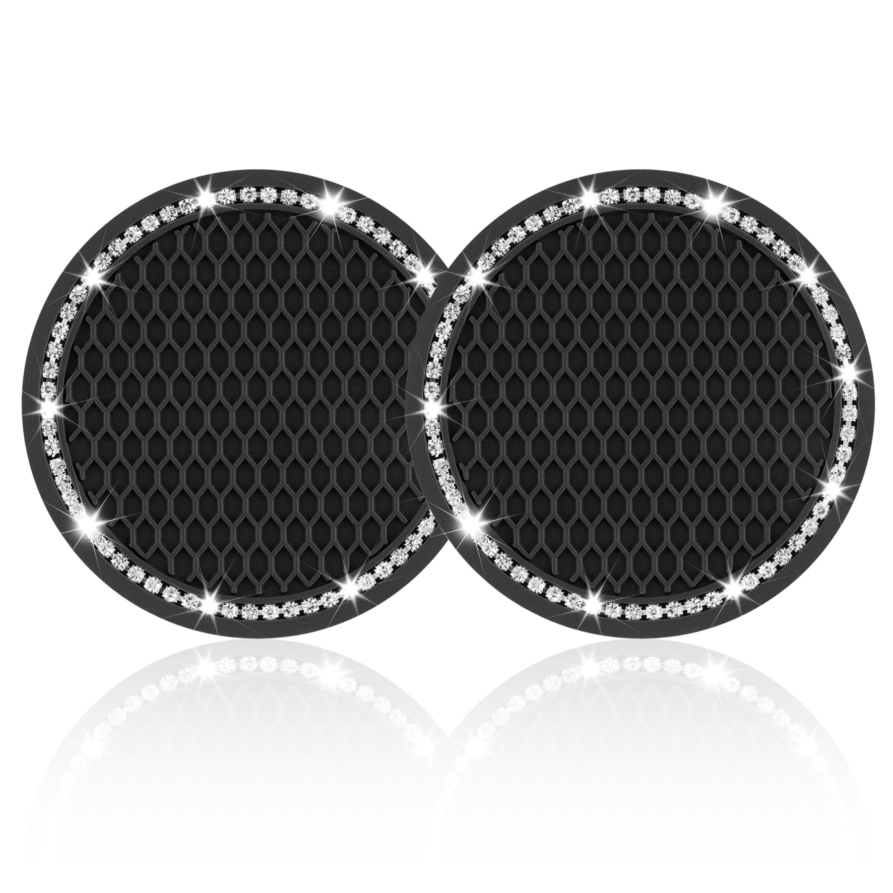 JUSTTOP Car Cup Holder Coaster, Insert 2 Pack Universal Auto Anti Slip, Bling Crystal Rhinestone Car Interior Accessories-Black