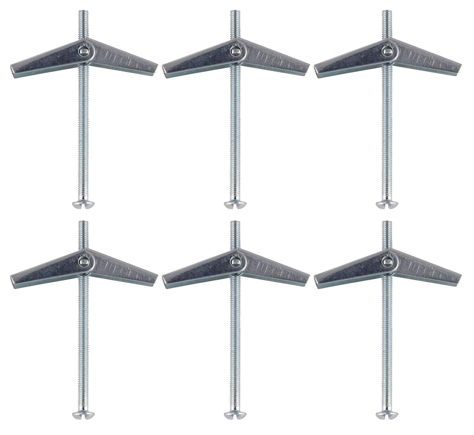 Wing Spring Toggle with Machine Screw for Plasterboard Hollow Walls & Doors Pack of 6 (M3 x 50mm)