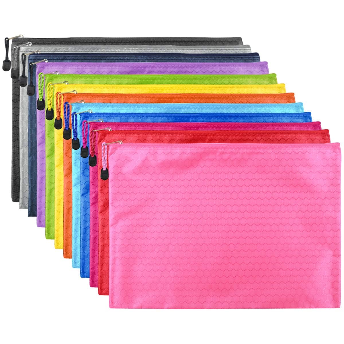 12pcs A4 File Folders, 34 * 24cm Hanging Document Wallet Folders Waterproof Project Pocket Folders Stationery Zippered Bags for Office Meeting Conference School Business