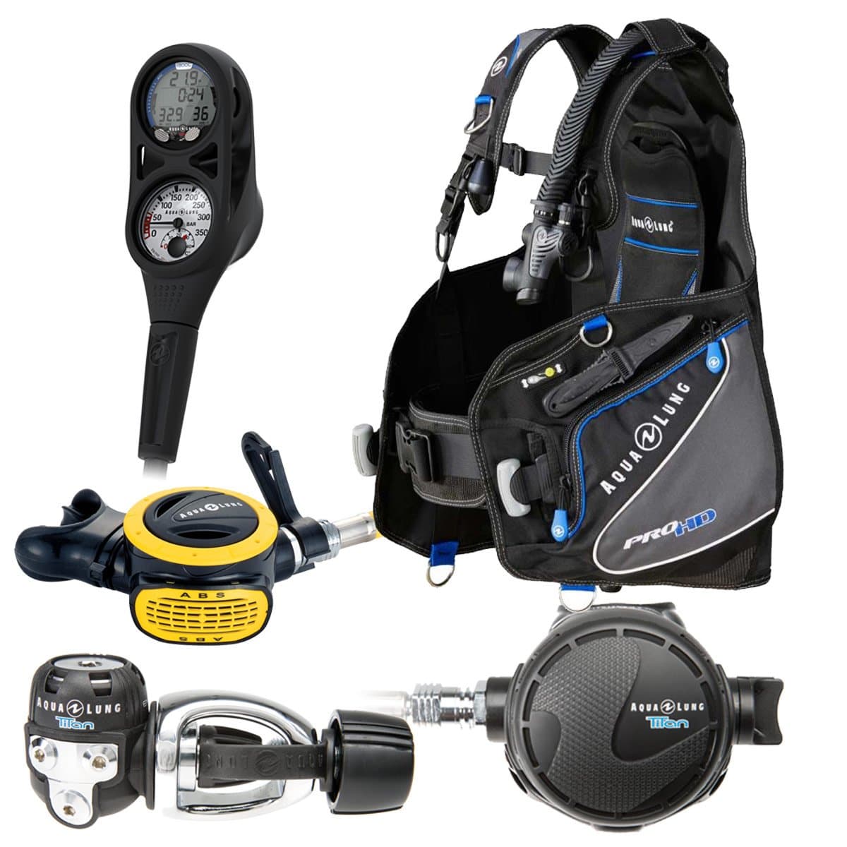 Aqualung Pro HD BCD, Reg, Octo, Computer Package with E Reg Bag