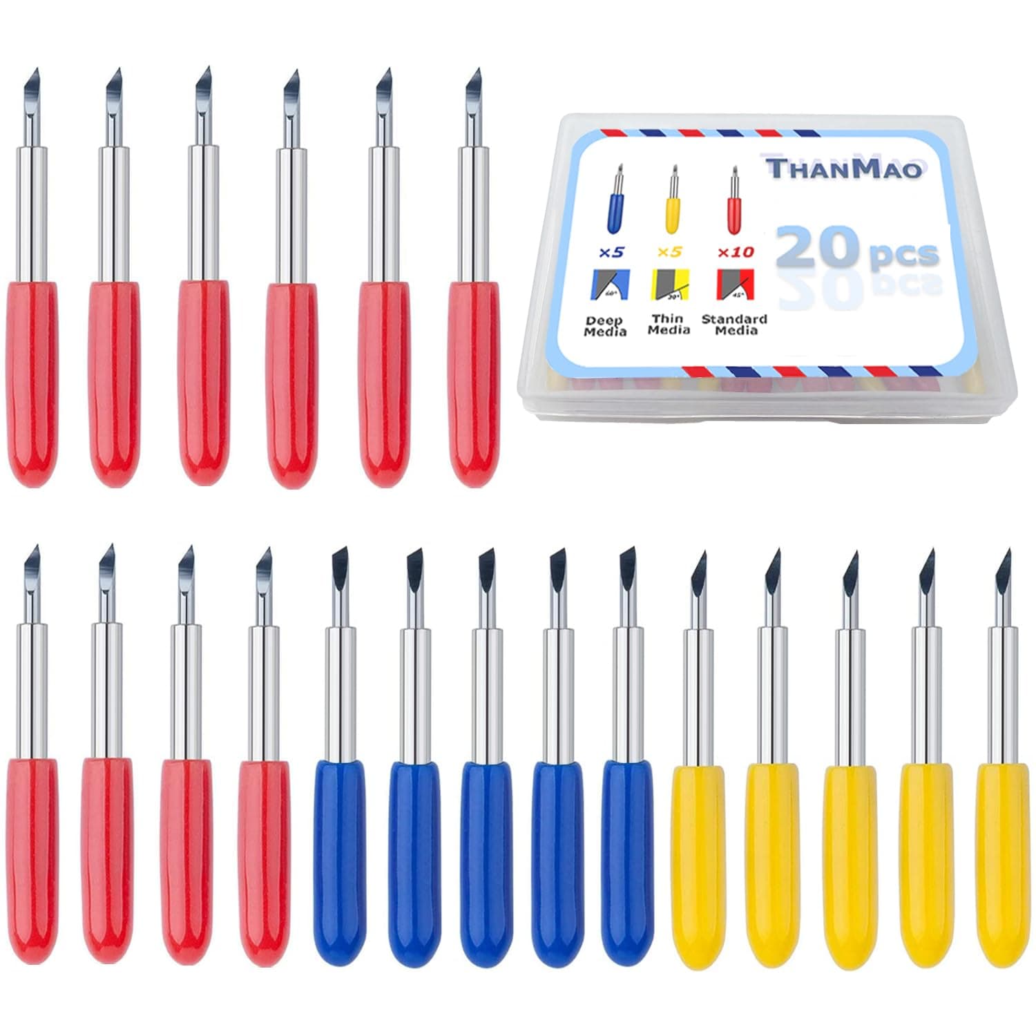 20 Pcs Replacement Blades Compatible with Explore Air 2/Air 3/Explore 4/Maker/Maker 3/Maker 4 Cutting Machines(5 Fine-Point Blades, 10 Standard Blades and 5 Deep Cutting Blades)