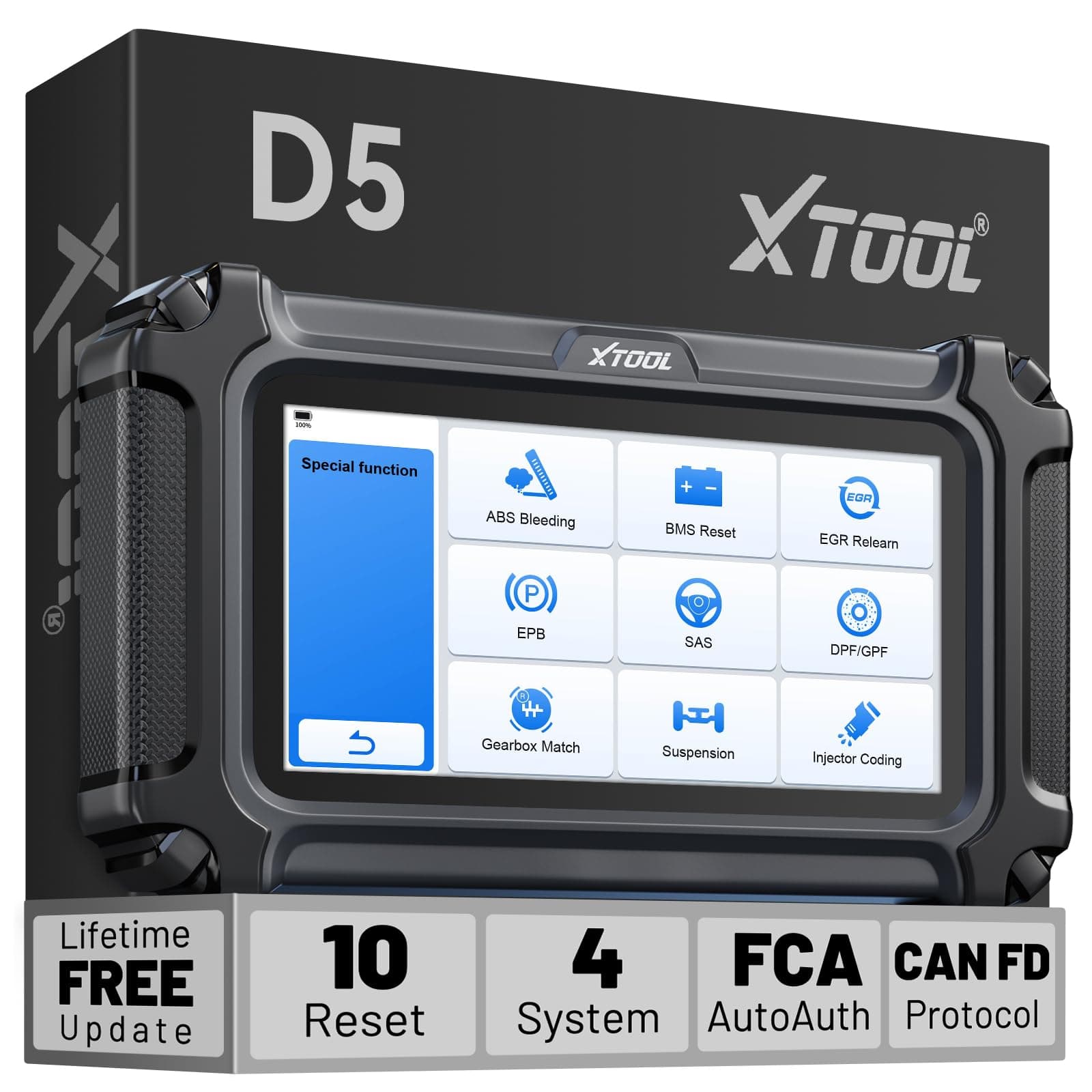 D5 Car Code Reader and Reset Tool, Engine ABS SRS Transmission Car Diagnostic Tool with EPB Service, ABS Bleed, Throttle Relearn, Clear Check Engine Light Code Reader with 10 Resets, Free Update