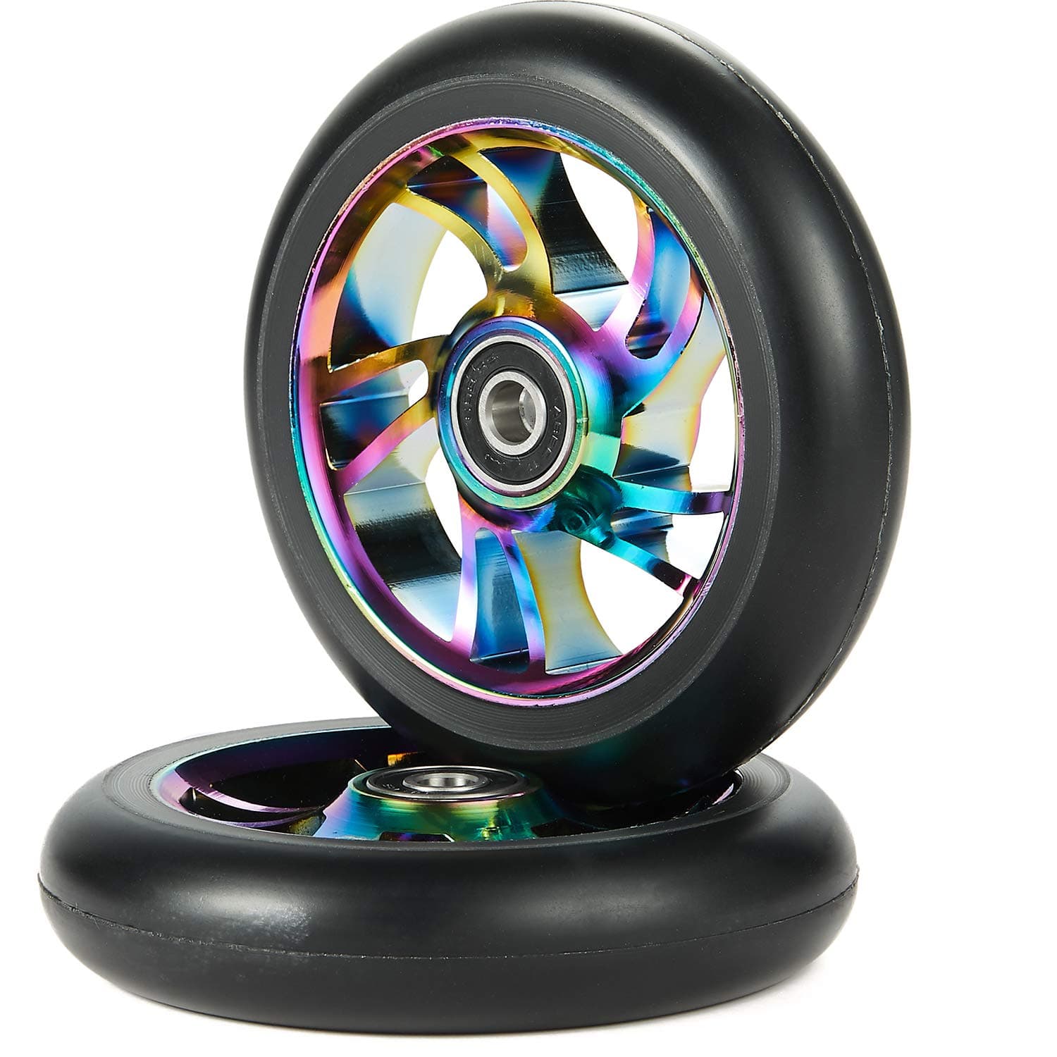 Complete 2pcs 110mm Pro Stunt Scooter Replacement Wheels with ABEC-11 Bearing -Neo Chrome