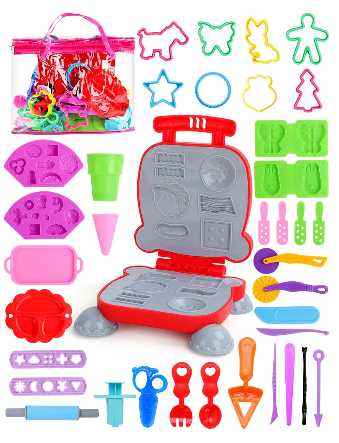 Play Dough Tools Set for Kids For Modeling Shapes - 40PCS Playdough Toys Accessories with Shapes Cutters Extruder Kiddy Dough Tools Kit for Girls Boys