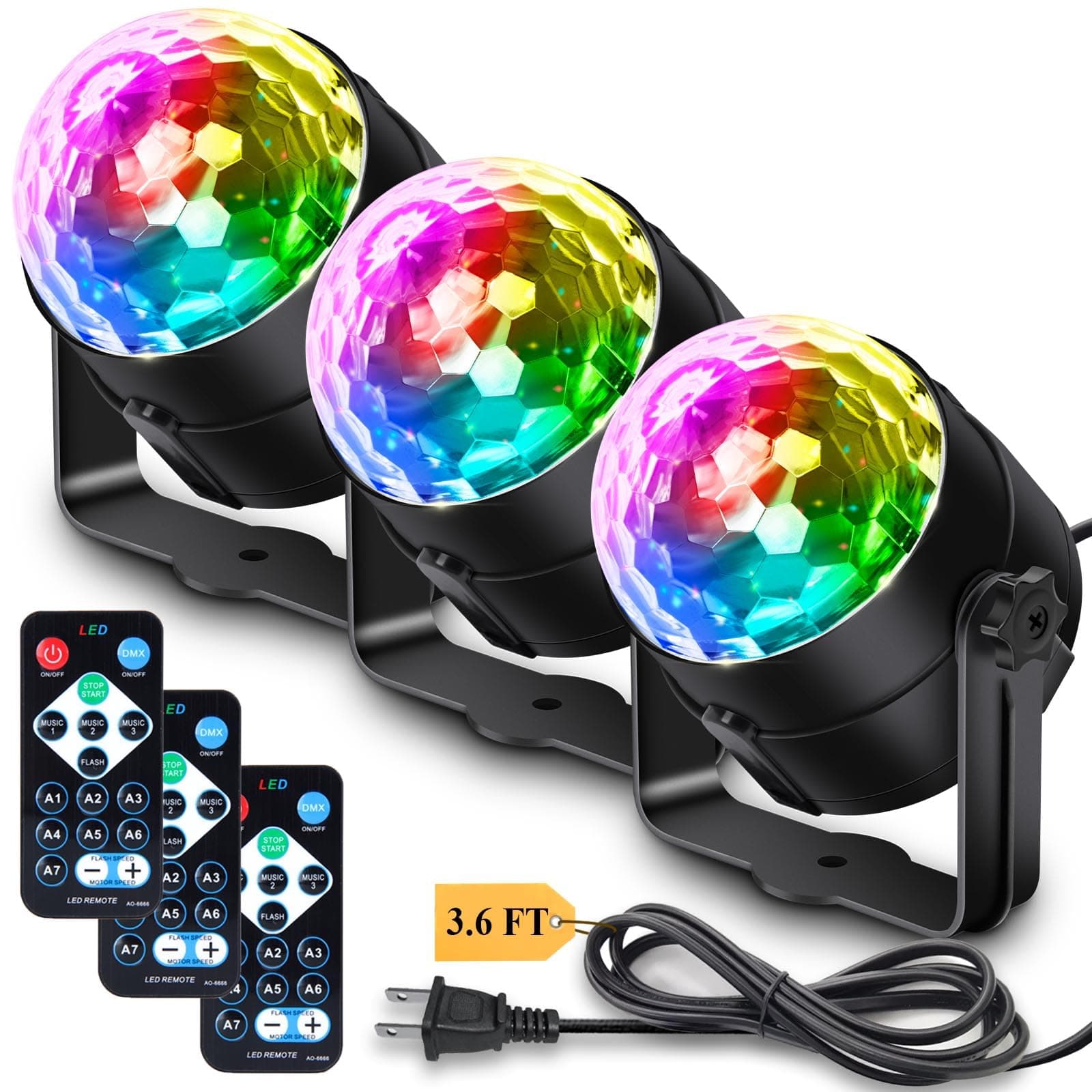 Apeocose 3-Pack Disco Ball Party Lights Sound Activated with Remote Control, 12 Modes Strobe Stage DJ Lights for Home Room Karaoke Dance Party Supplies Birthday Party Decorations White Elephant Gifts