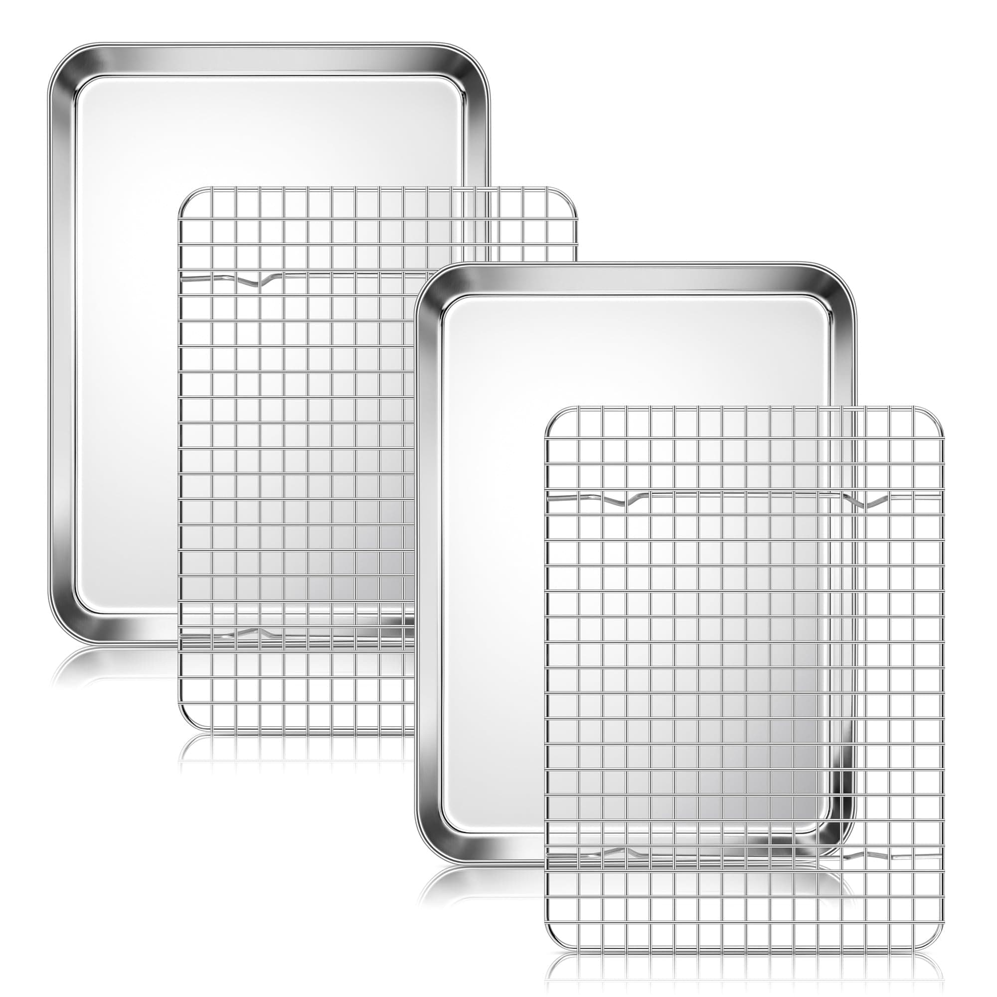 Quarter Sheet Pan with Wire Rack Set (2 Baking Sheets+2 Racks), Homikit Stainless Steel Baking Tray with Grid Cooling Rack for Toaster Oven Roasting, Metal Bacon Cookie Jelly Roll Pan, 12" x 10" Inch