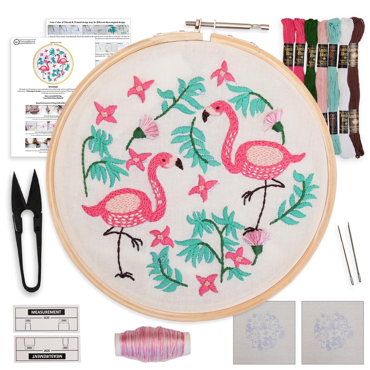 Embroidery Kit for Beginners with Birds Pattern Printed Tutorial Pages All Materials Included