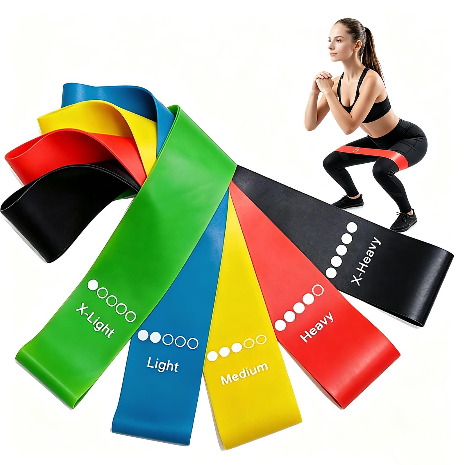 Resistance Loop Exercise Bands Set of 5-5 Different Resistance Levels Workout Bands, Elastic Stretch Bands for Legs, Glutes, Yoga, Pilates, Physical Therapy & Strength Training
