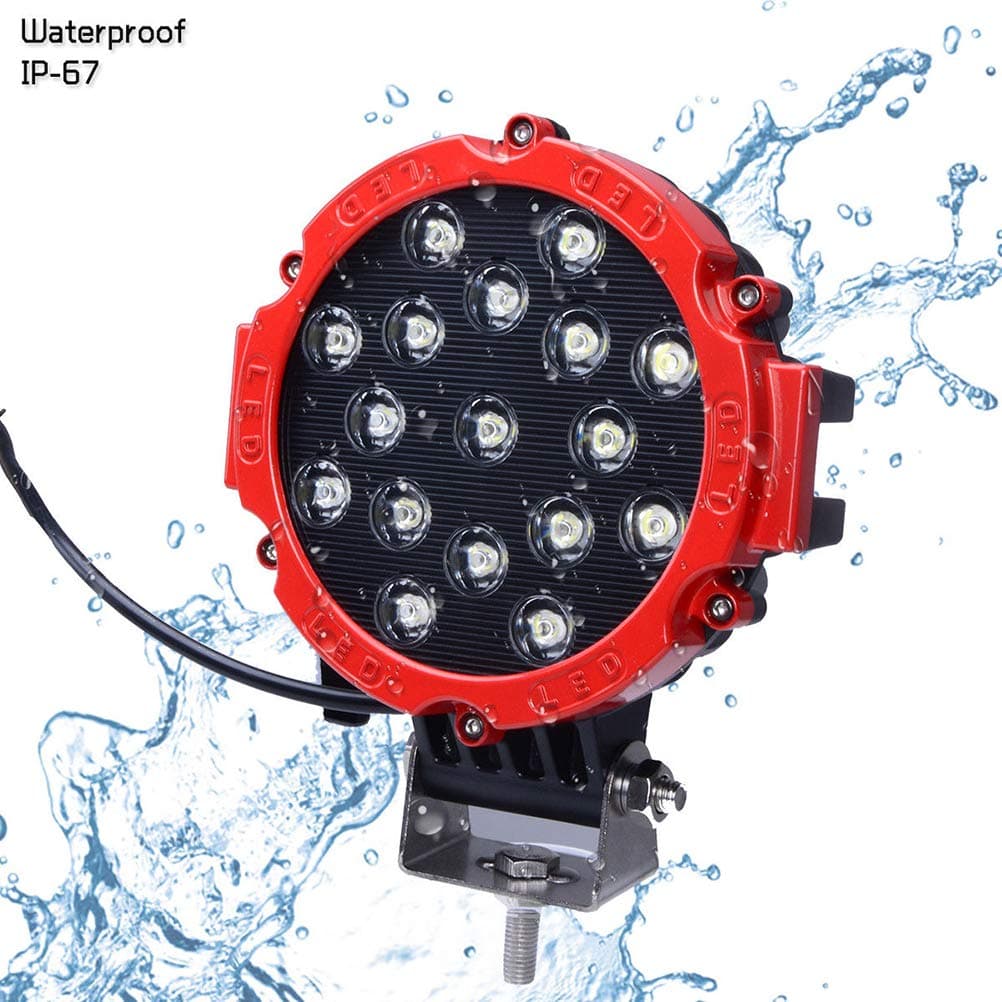 51W 7" LED Work Light,Round Daytime Driving lights Spot Offroad Fog Driving 4WD Boat UTE ATV SUV RED