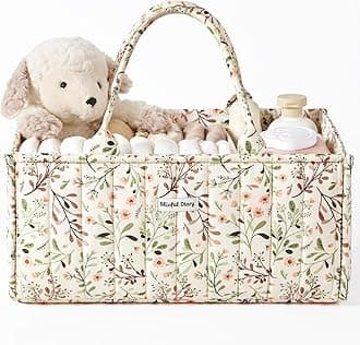 Blissful Diary Floral Diaper Caddy Organizer, Stylish Nursery Storage Basket, Diaper Bag,Gift for Baby Shower, Baby Registry Must Have, Newborn Essentials, Pastoral Daisy