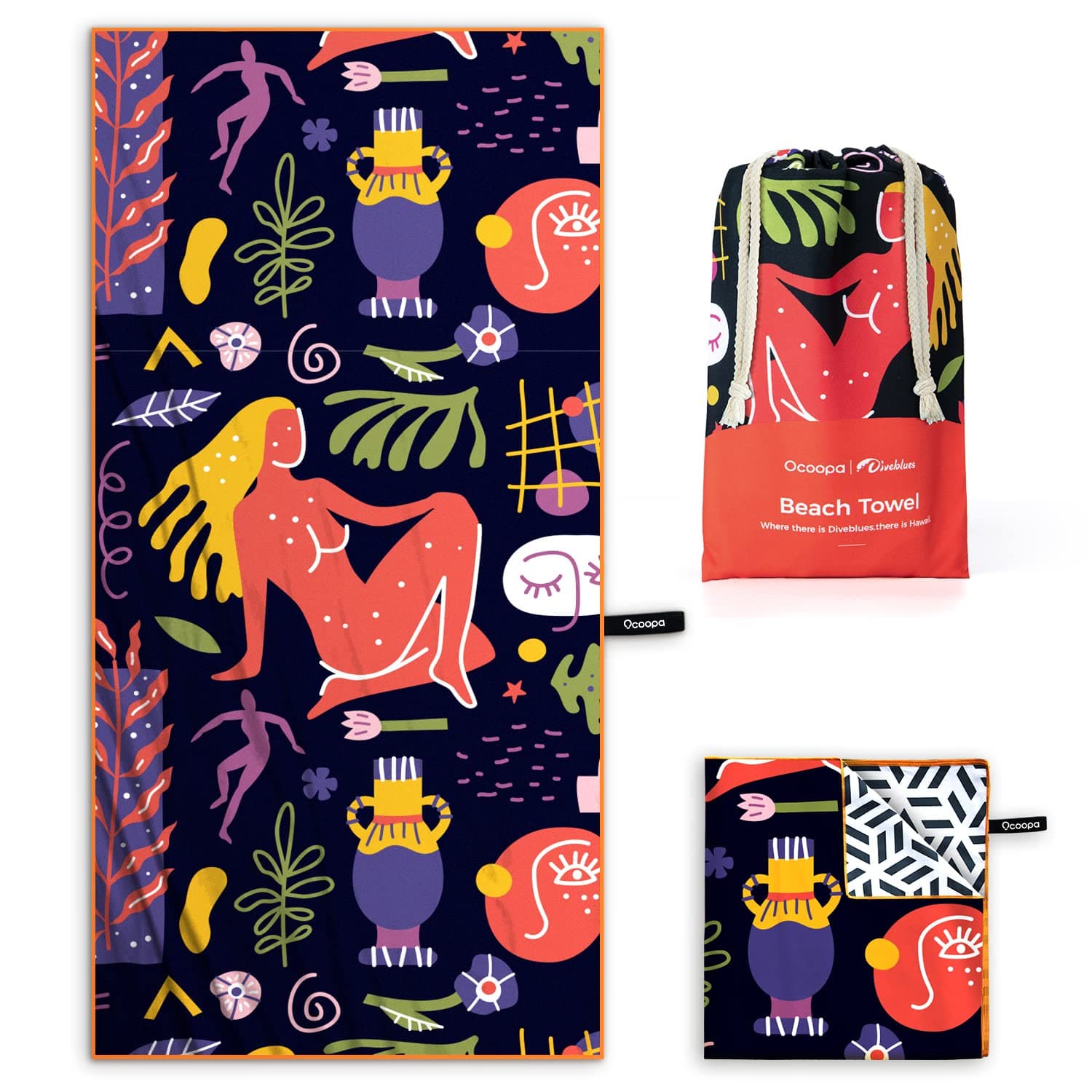 OCOOPA Diveblues Microfibre Beach Towel - Extra Large Quick Dry - 178 x 80 cm - Soft, Lightweight, Easy Care & Compact - Sand Repellent - Perfect for Swimming on the Beach