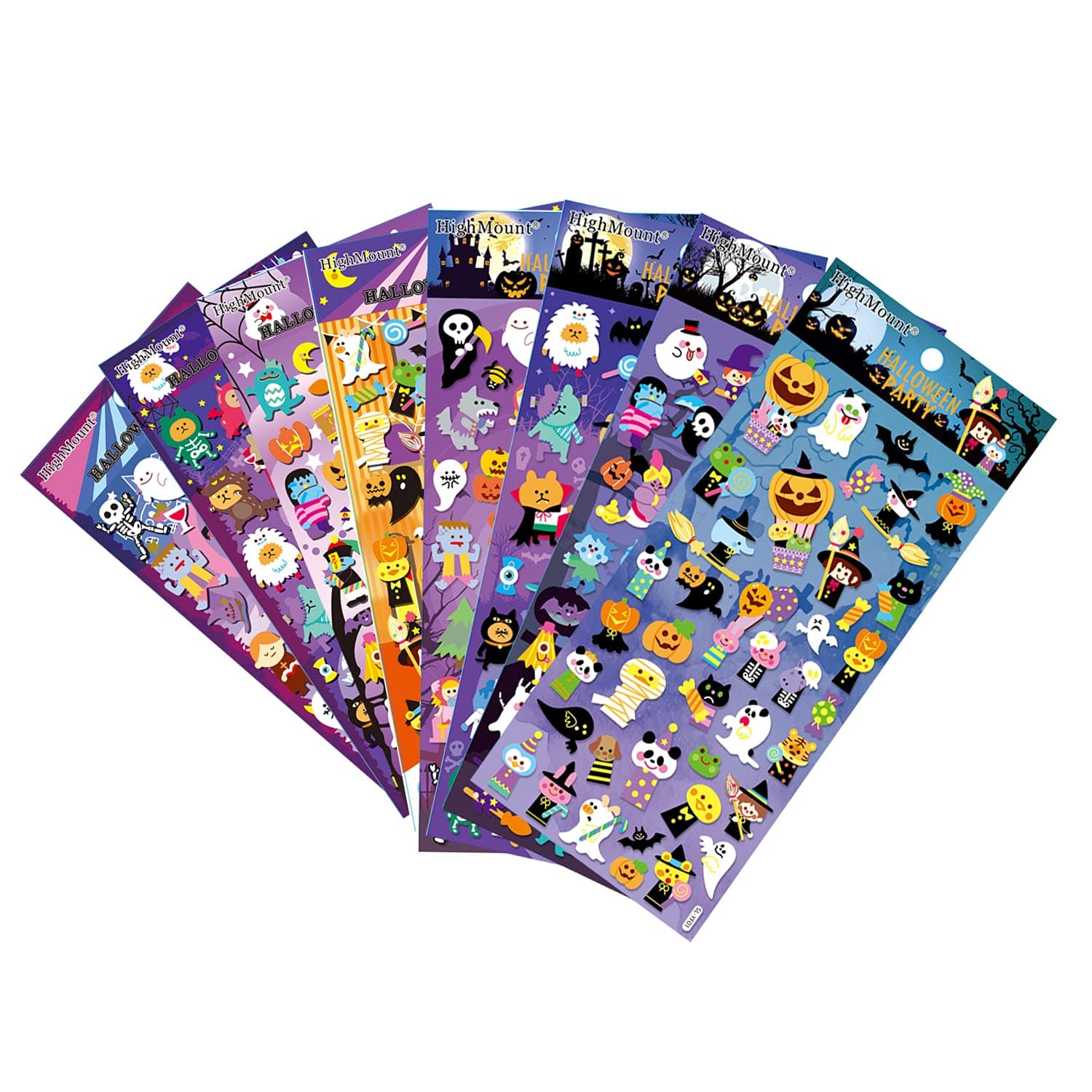 Happy Halloweens Stickers 8 Sheets with Ghost, Pumpkin, Demon, Wizard, Mummy, Vampire, Witch, Skull, Bat, Spider Stickers Deacals for Jack O Lantern Scrapbooking Kids Party Favors - 320 Stickers