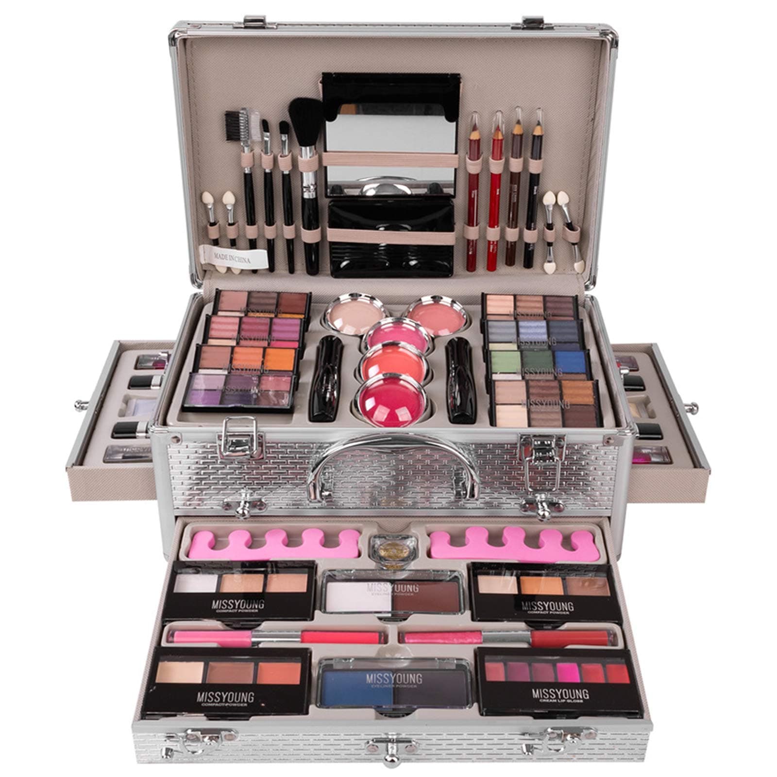 All-in-One Make-up Box Set Multi-purpose Cosmetic Storage Beauty Case Professional Contain Eyeshadow Concealer Lip gloss Blusher Compact Powder Eyebrow and Makeup Pencil Brush #1