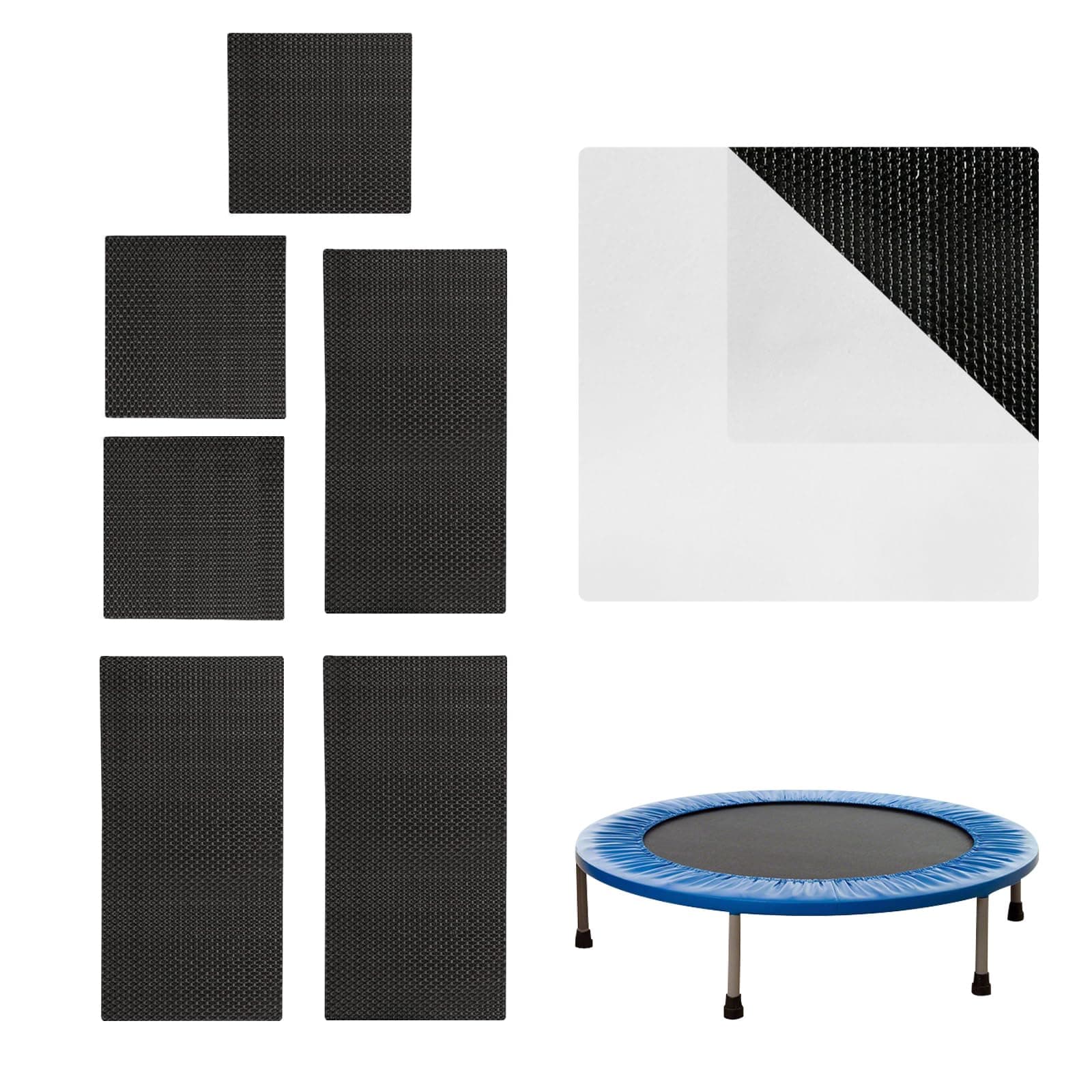 Self-Adhesive Trampoline Patch Repair Kit - 3 Square + 3 Rectangular Patches - Trampoline Accessories for Repairing Tears or Holes in Trampoline Mats
