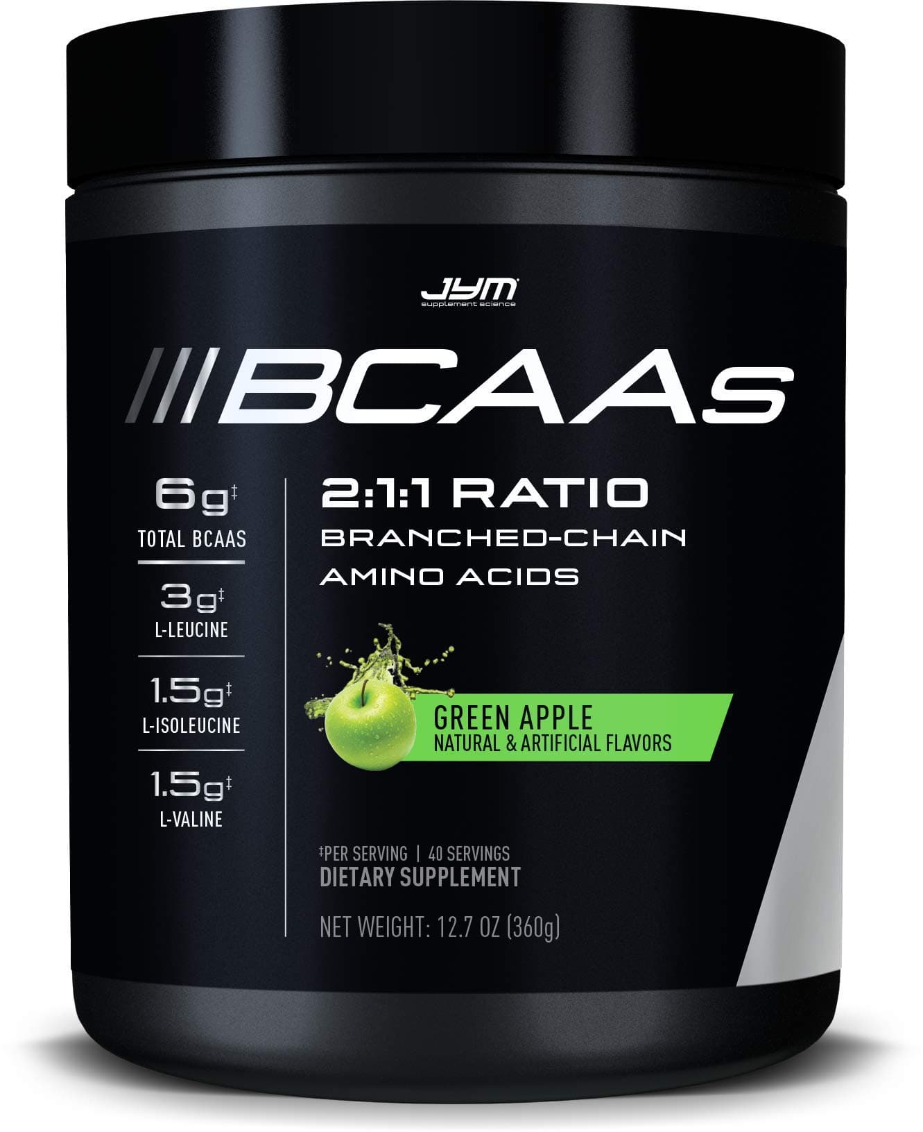 JYM Supplement Science, BCAAs, 2:1:1 Ratio, Branch Chain Amino Acids, 40 Servings, Green Apple