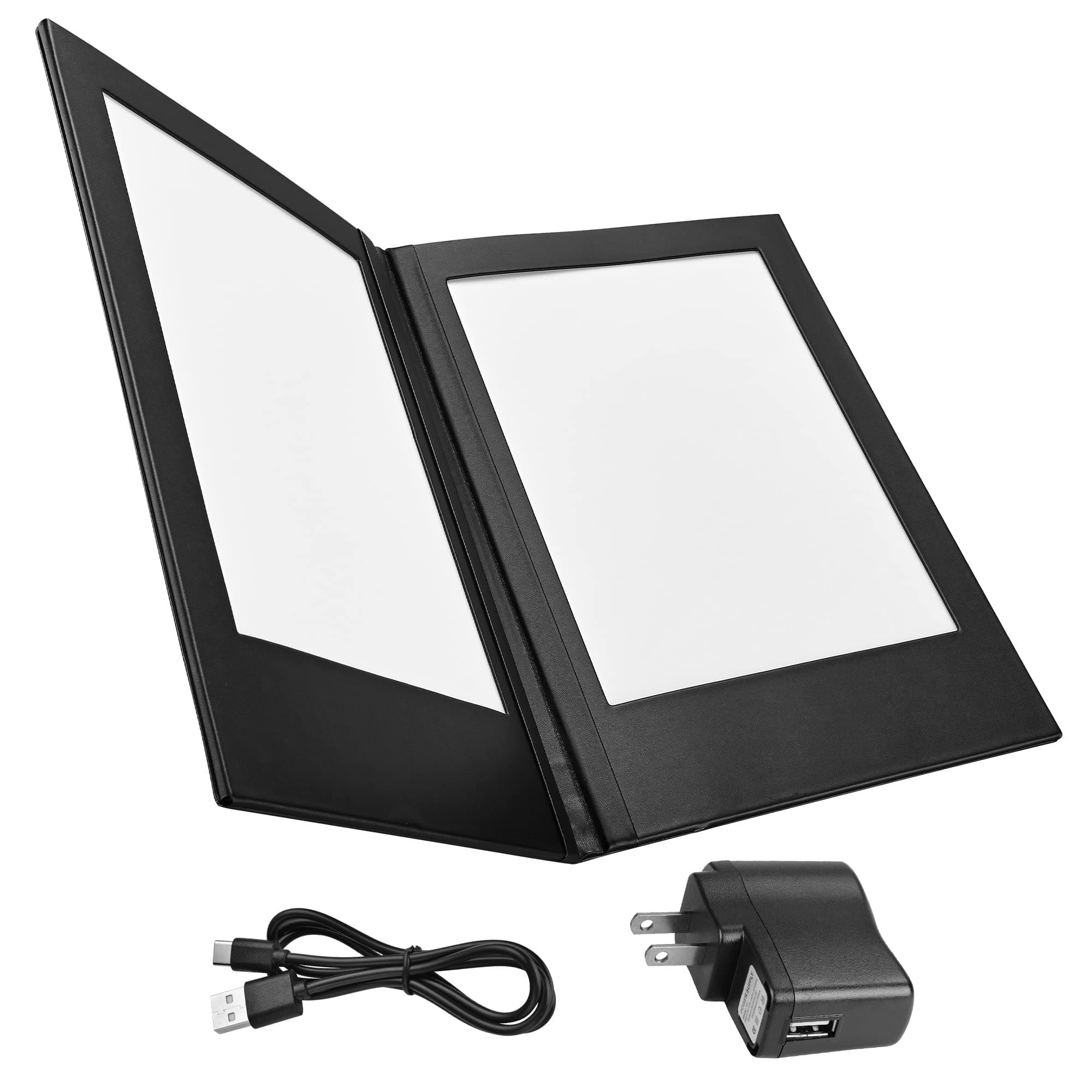 WeChef 2-Panel Book Style LED Backlit Illuminated Menu Holder 8.5x11 inch Holder Check Sign Display Bar Leather Black