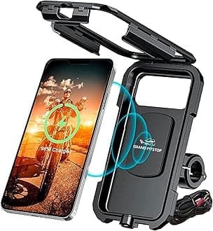 GRAND PITSTOP - Waterproof Bike/Motorcycle/Scooter Mobile Phone Holder Mount, Ideal For Maps And Gps Navigation (Waterproof Handlebar Wireless Charger Black)