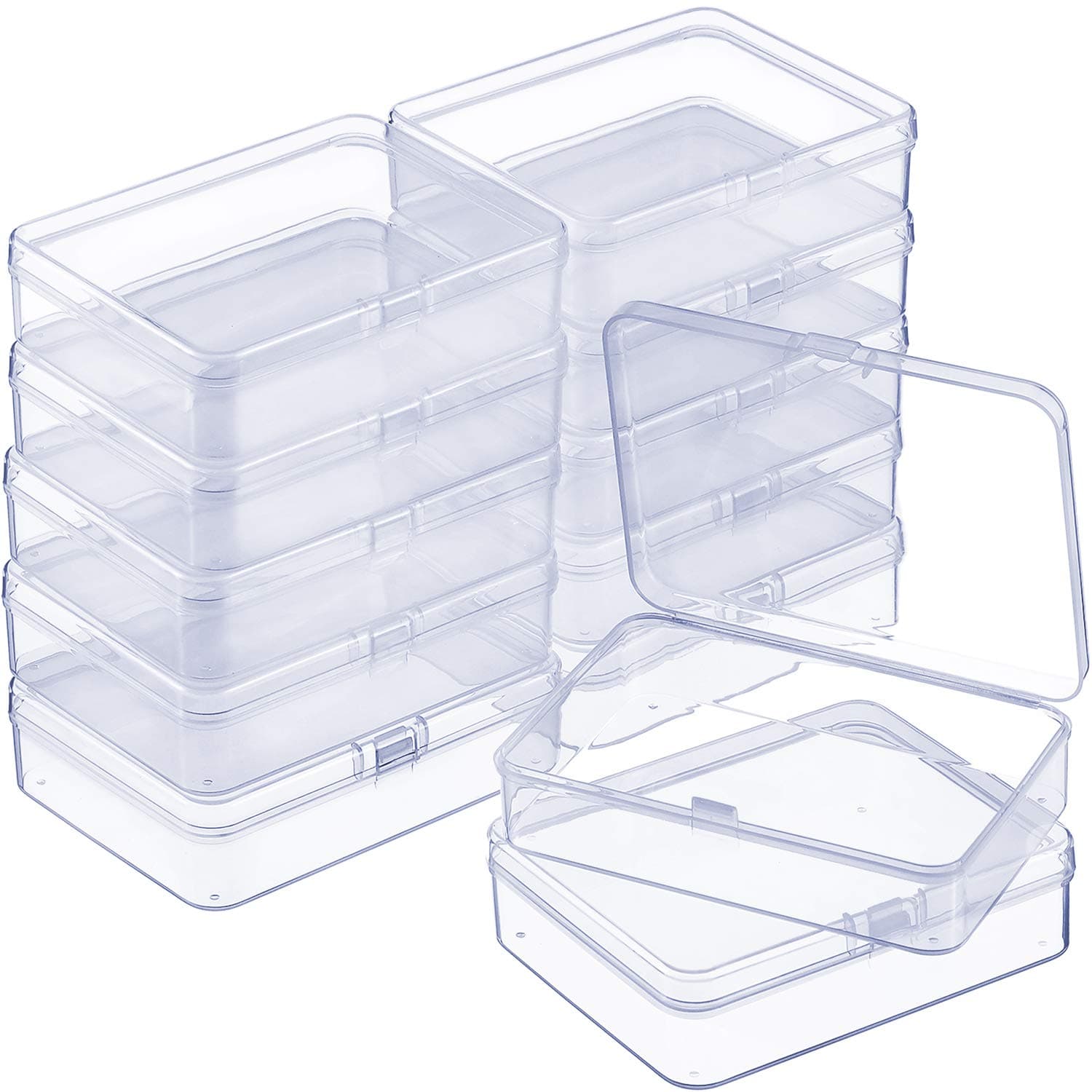 SATINIOR 12 Pack Clear Plastic Beads Storage Containers Box with Hinged Lid for Beads and More (4.45 x 3.3 x 1.18 Inch)