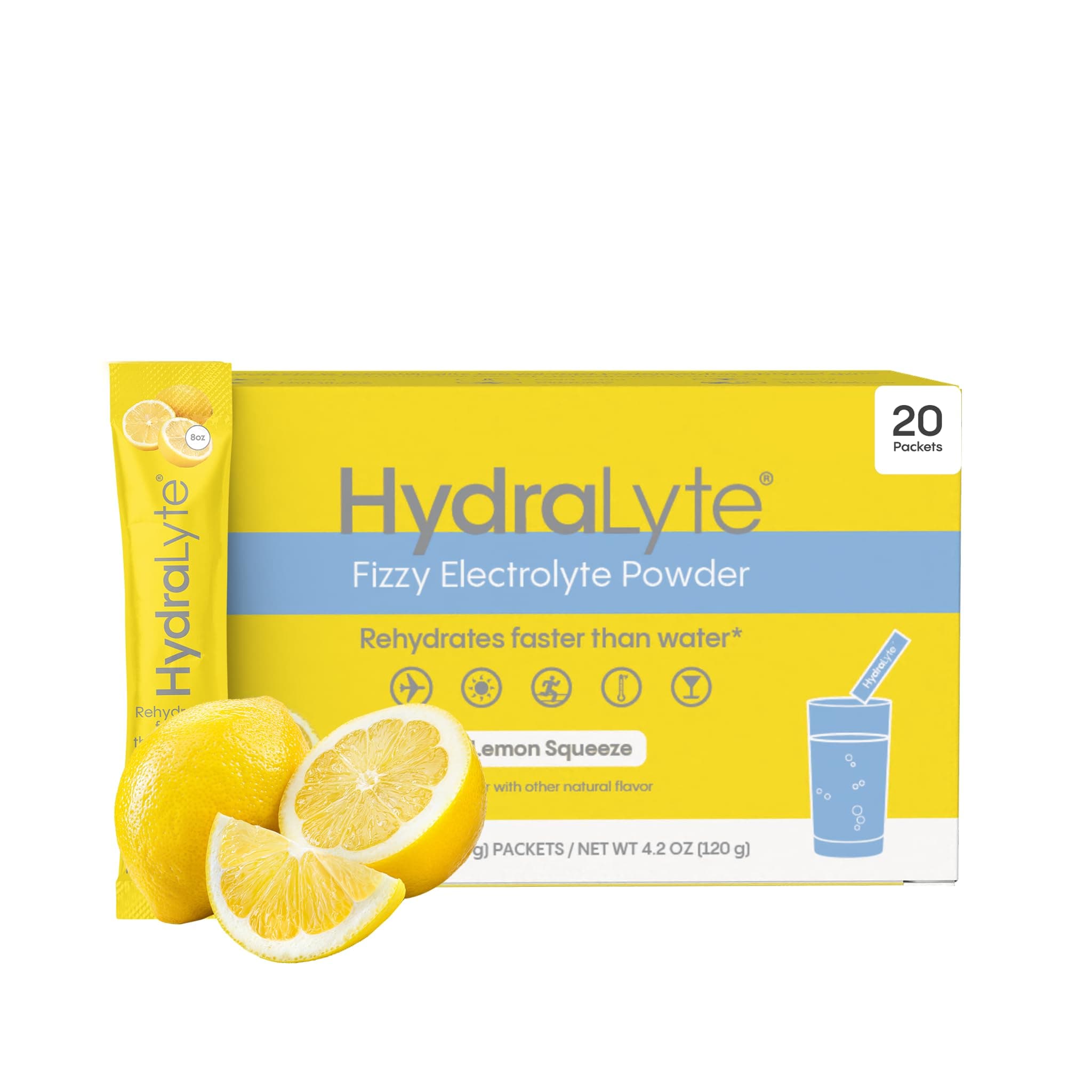 Hydralyte Electrolyte Powder Packets | Lemon Hydration Packets | Low Sugar Electrolyte Powder for Rehydration Solutions | Hydration Multiplier (8 oz Serving, 20 Count)