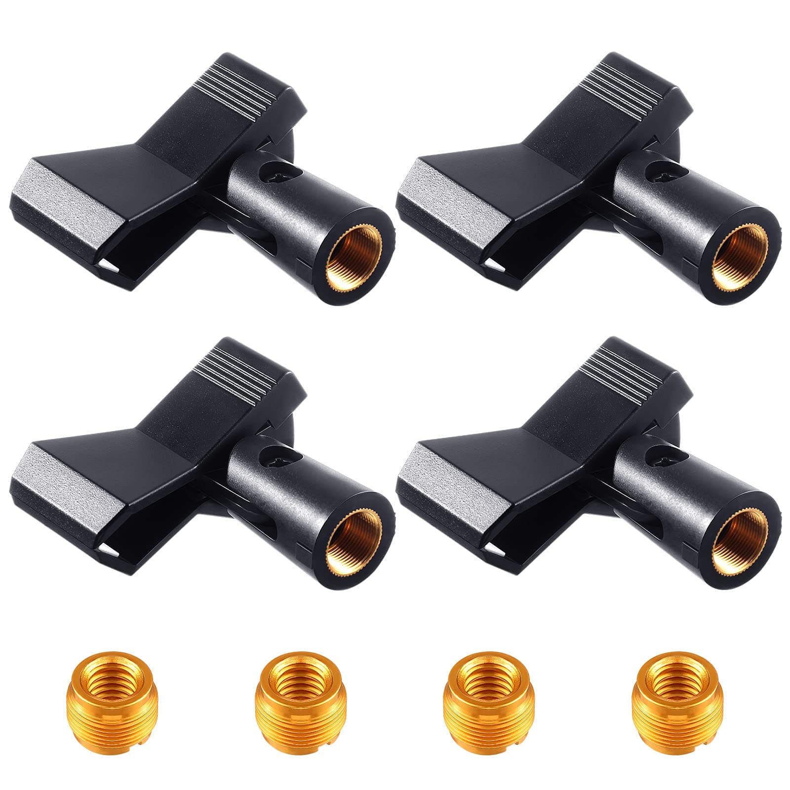 Yeshone 4 Pieces Mic Clips for Stands with 4 Adjustable Adapters Microphone Holder Wireless Mic Holder Clamp with 5/8 Inch Male to 3/8 Inch Female Adapter