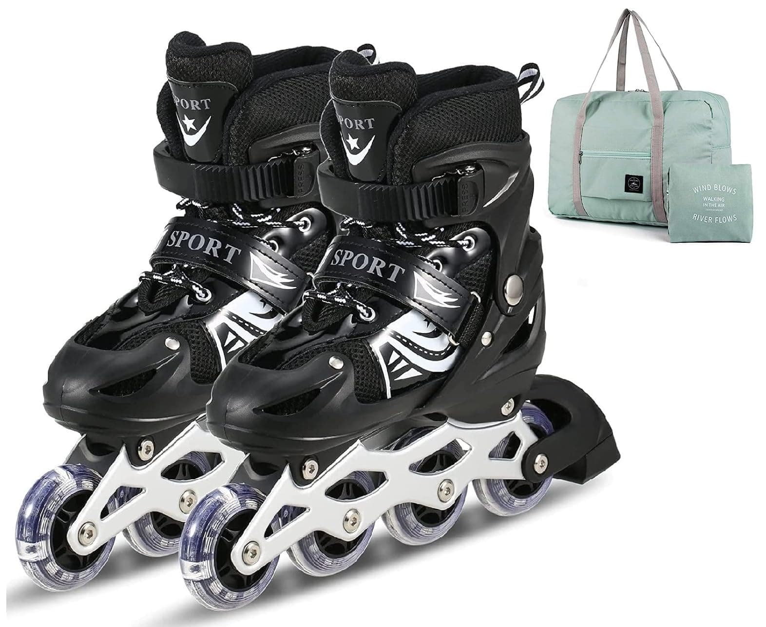 Inline Roller Skates, Adjustable Inline Skates for Kids & Adults with Full Light Up Wheels, Skating with Bag Outdoor Roller Blades for Women Men