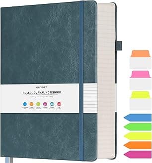 College Ruled Notebook, Large B5 Lined Journal Notebook, 314 Numbered Pages Work Notebook with Index Stickers, 100gsm Paper, Hardcover Vegan Leather Journal for Women Men School Office, Grey Blue