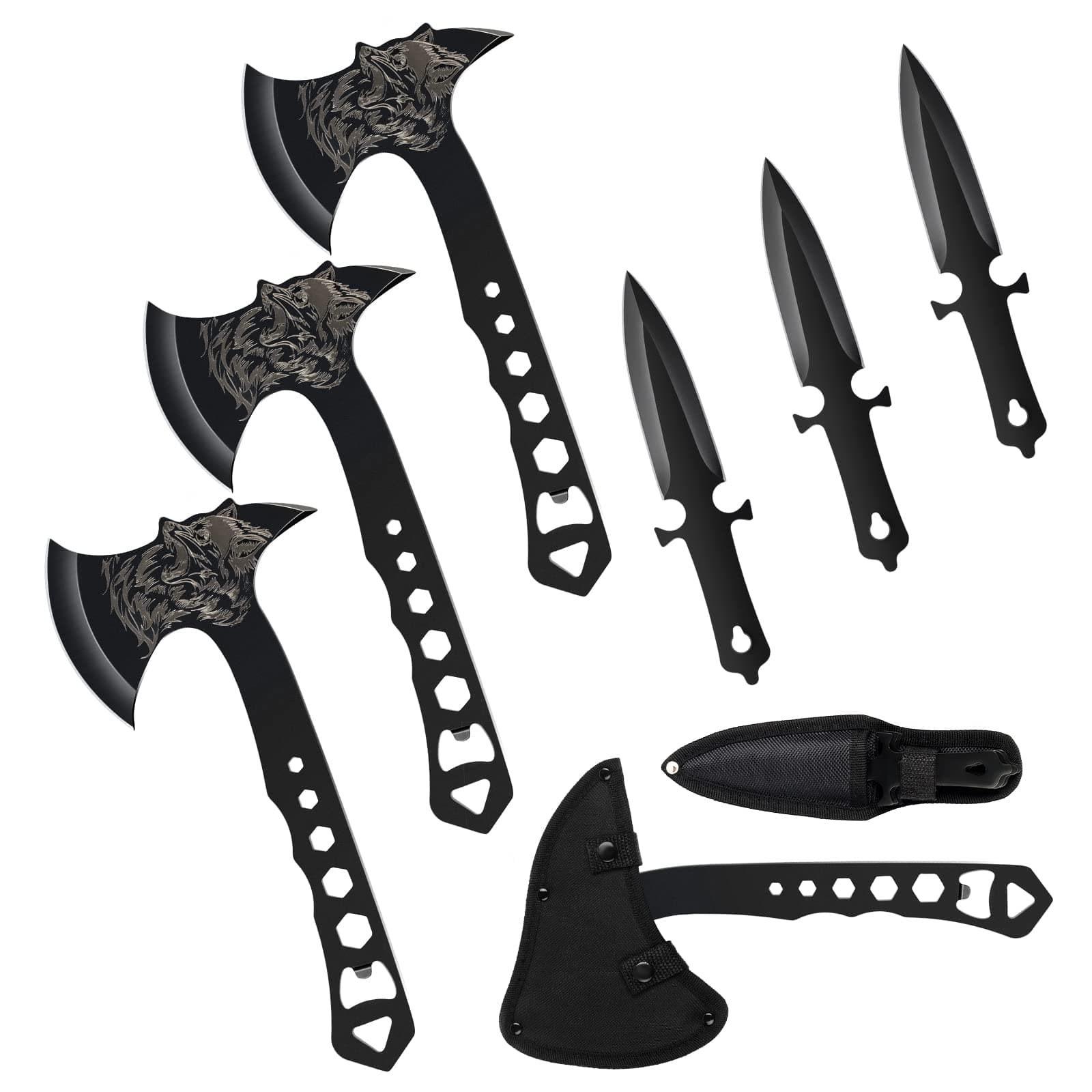 Throwing Knives Throwing Axes and Tomahawks 3 Pack Set with Bottle Opener and Nylon Sheath, 10in Axe Throwing Game for Backyard Competition and Recreation, Axe Gift Set for Men