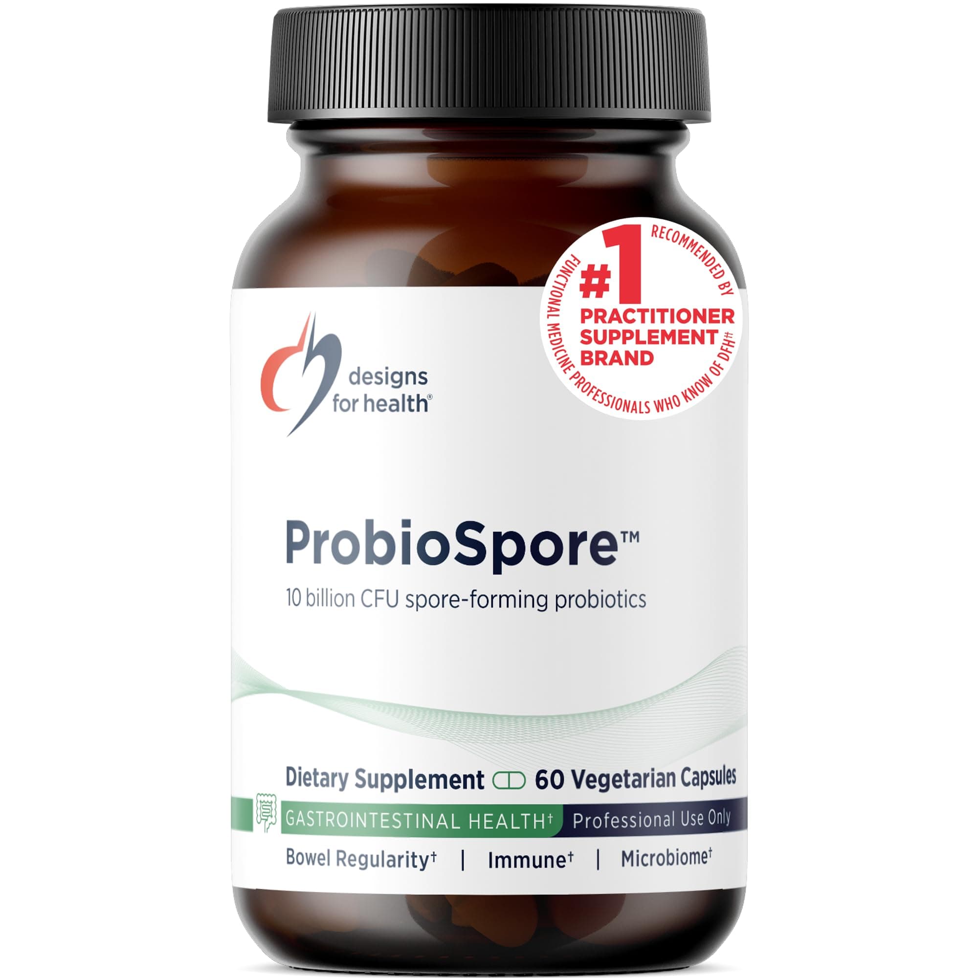 Designs for Health ProbioSpore - Powerful Spore Based Probiotic, Soil-Based Probiotics Supplement - Shelf Stable Gut + Immune & Gastrointestinal Support, Non-GMO + Dairy Free (60 Capsules)