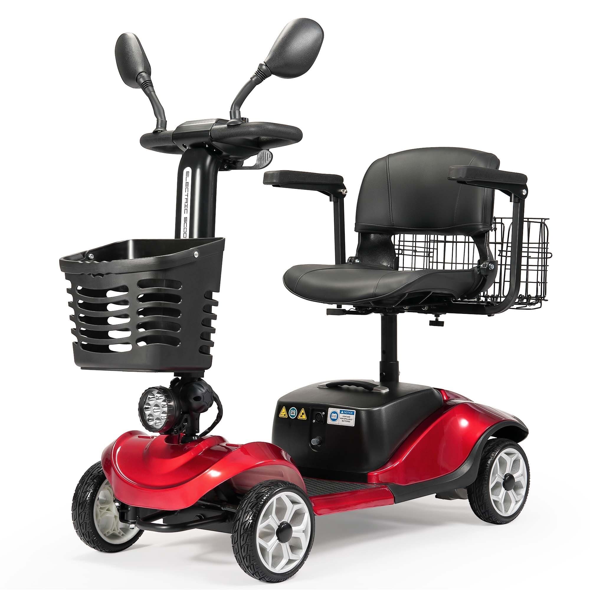 Compact 4 Wheel Mobility Scooters with Display, Foldable Electric Scooter for Seniors and Adults, Heavy Duty Travel Model with Lights, Basket, Rearview Mirror, and Long-Lasting Extended