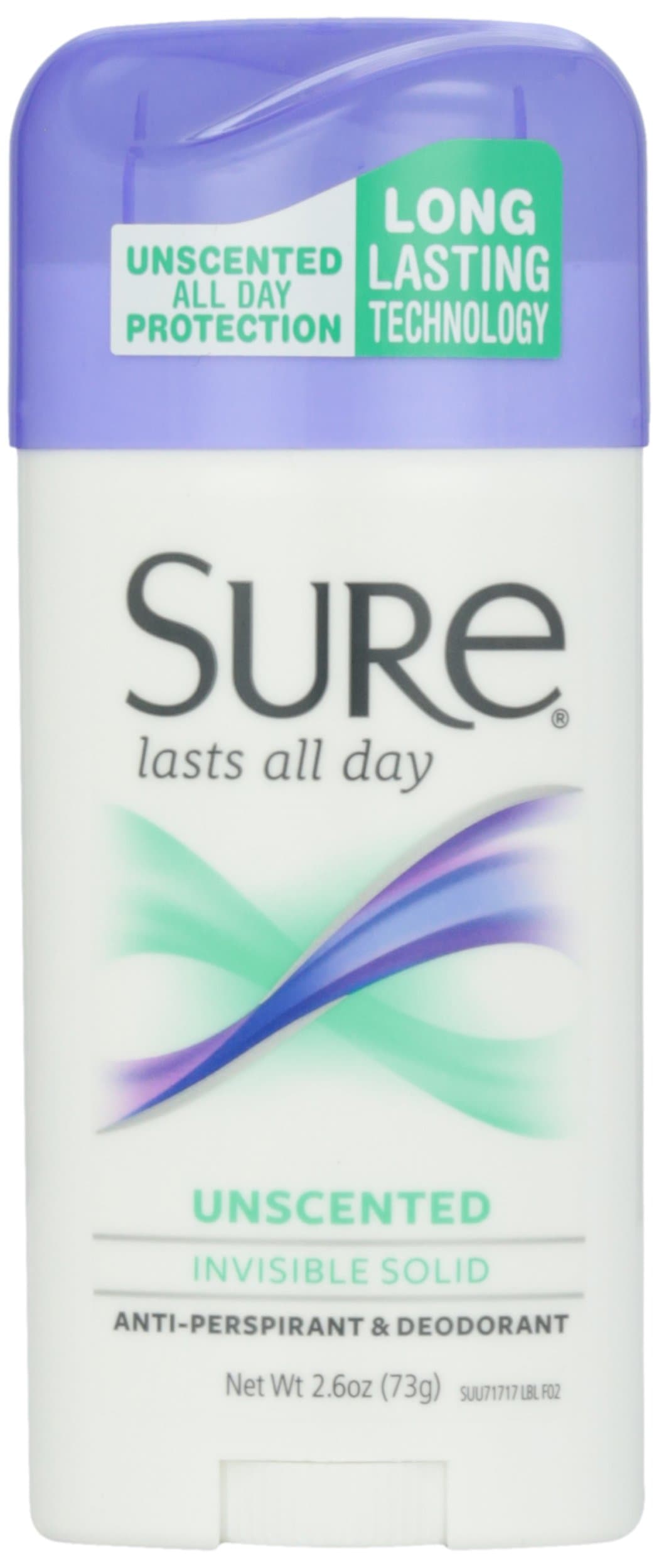 Sure Sure Anti-Perspirant Deodorant Invisible Solid, Unscented 2.6 oz