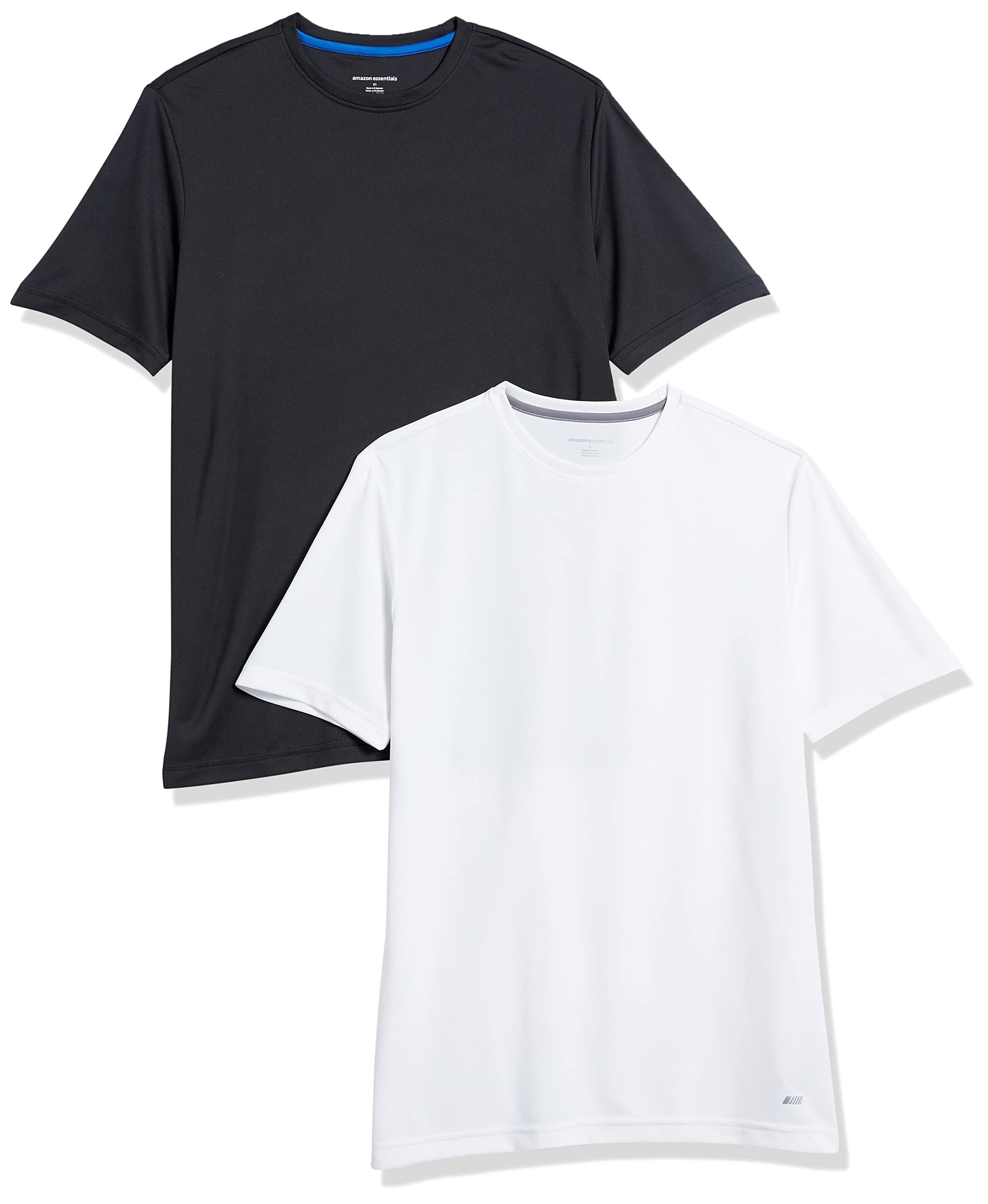 Amazon EssentialsMen's Performance Tech T-Shirt, Pack of 2, Black/White, Small