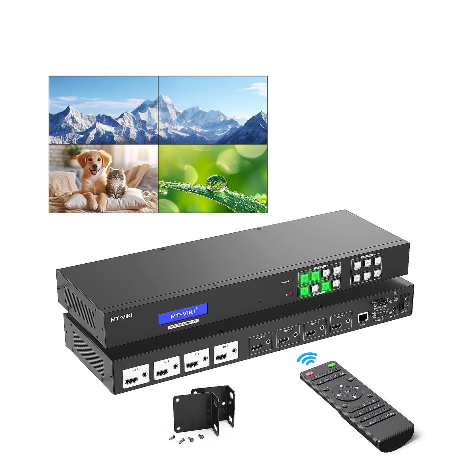 - 4x4 4K Seamless HDMI Matrix w/Web GUI, Video Wall Controller 2x2 & Multiviewer w/PIP+ 3.5MM Audio Stereo, 4K@30Hz, Support 90°/180°/270° Rotation, Rack Mount HDMI Matrix Switcher Splitter