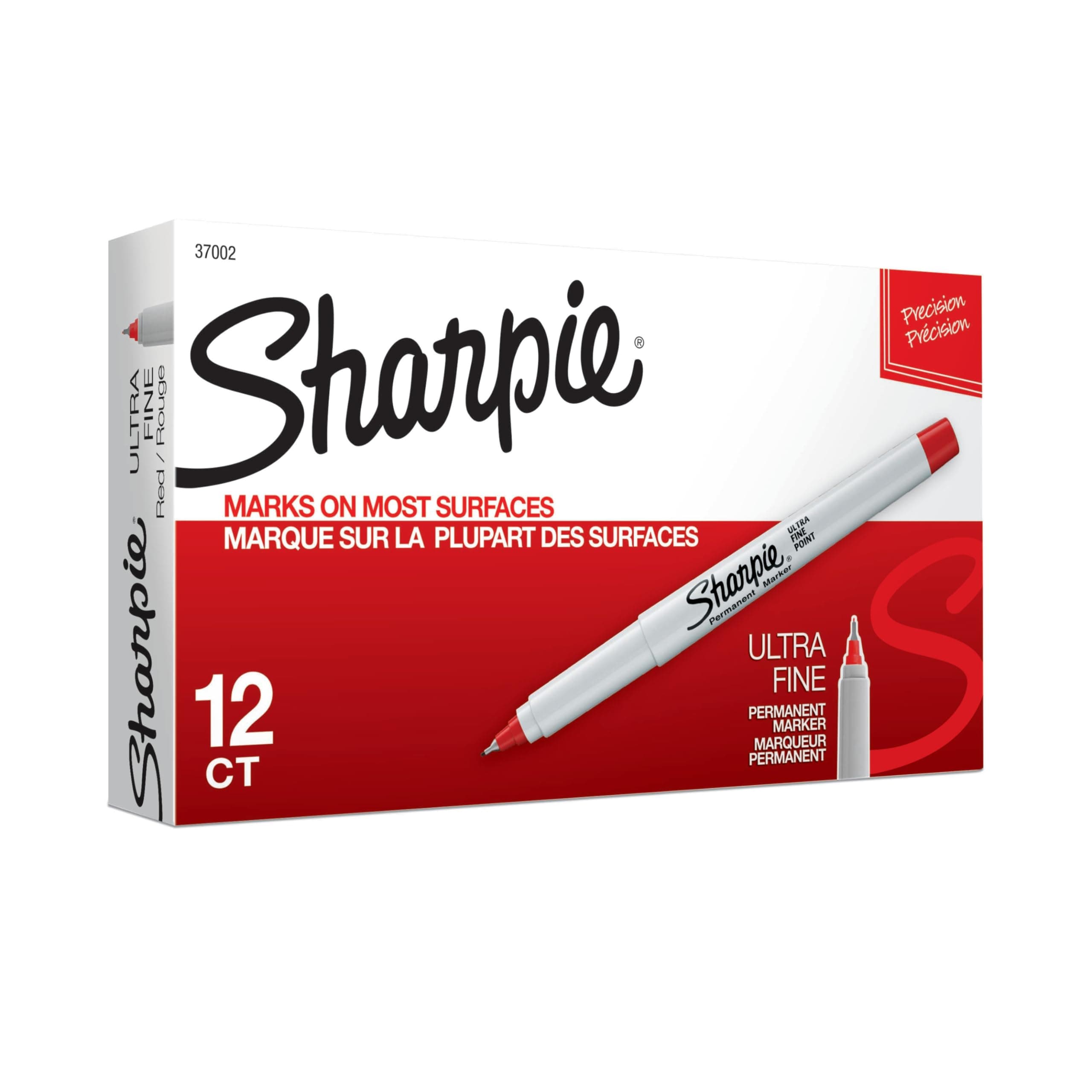 Sharpie Permanent Markers, Ultra Fine Point, Red, 12-Count
