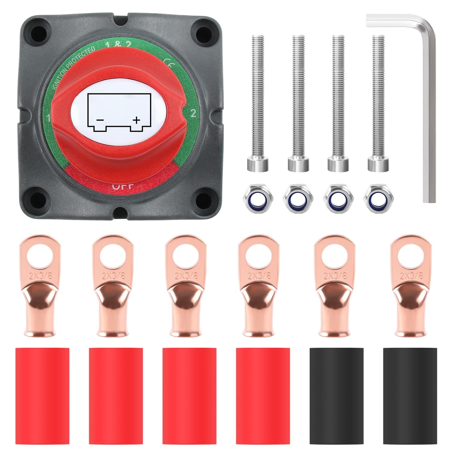 1-2-Both-Off Battery Disconnect Switch 12V-48V Marine Battery Cut Off Switch 200A Waterproof Boat Battery Shut Off Kill Switch for Car Vehicle RV Boat Marine ATV UTV