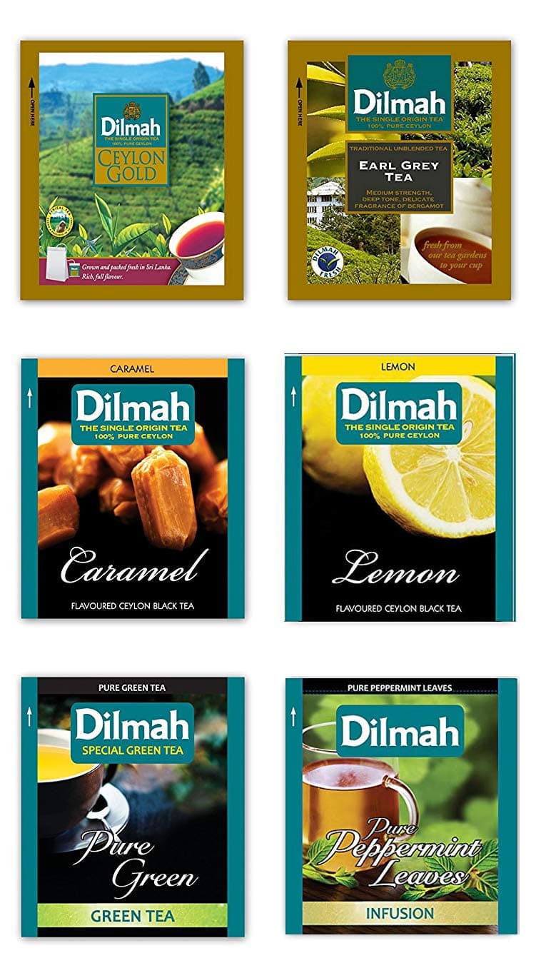 Dilmah, Green & Fun Tea Collection, Tea Samplers, 6 Different Varieties, 10 Tea Bags Each, Foil Sachet Envelopes, Pack of 60