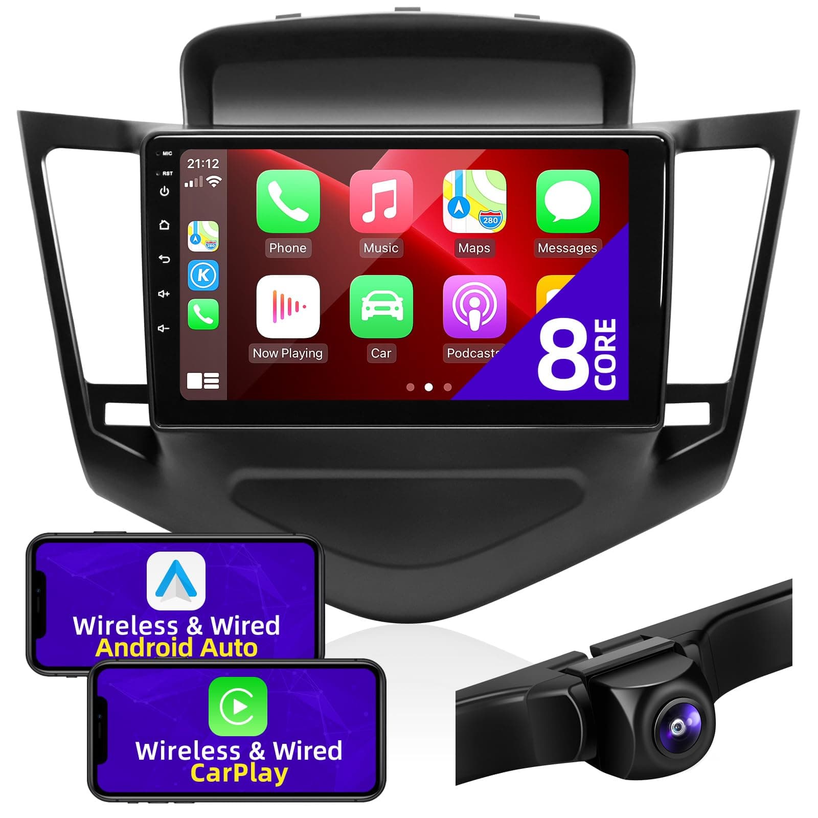 CGOGC Android Car Radio Upgrade Compatible with Wireless Carplay Android Auto 8 core Touchscreen Stereo Bluetooth GPS Navigation Backup Camera Media Play Head Unit for Chevrolet Chevy Cruze 2009-2015