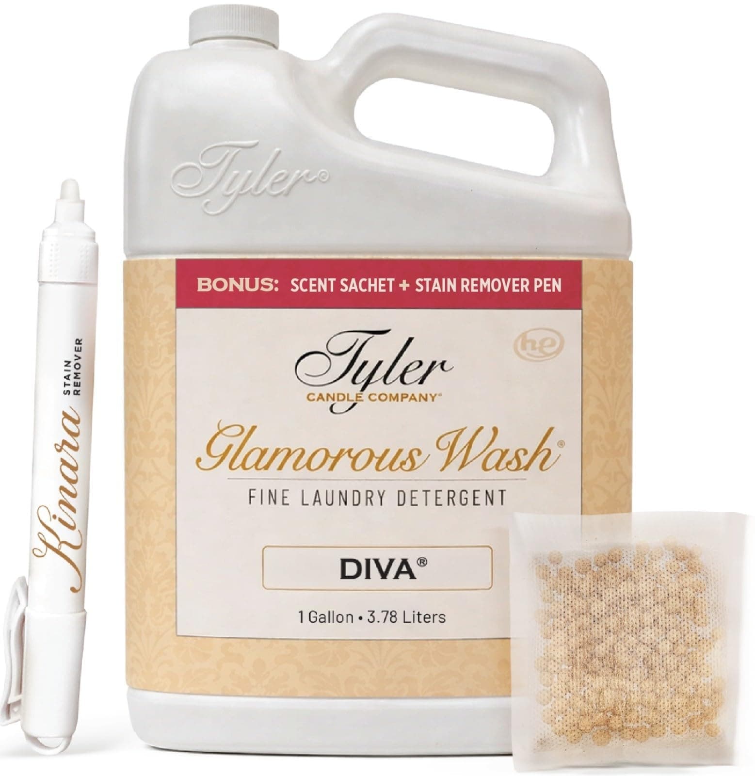 - Tyler Diva Glamorous Wash Liquid Laundry Detergent, Bundle with Stain Remover Pen, Fresh Scented Sachet - Gentle Washing Detergent, Laundry Supplies