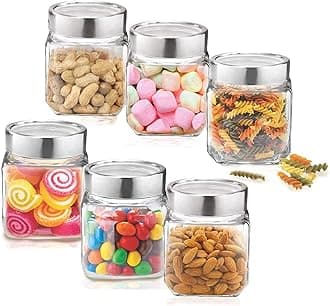 Vency Cube Jar 580Ml, Transparent Storage Container Glass Jar For Spices And More (Set Of 6), Brown