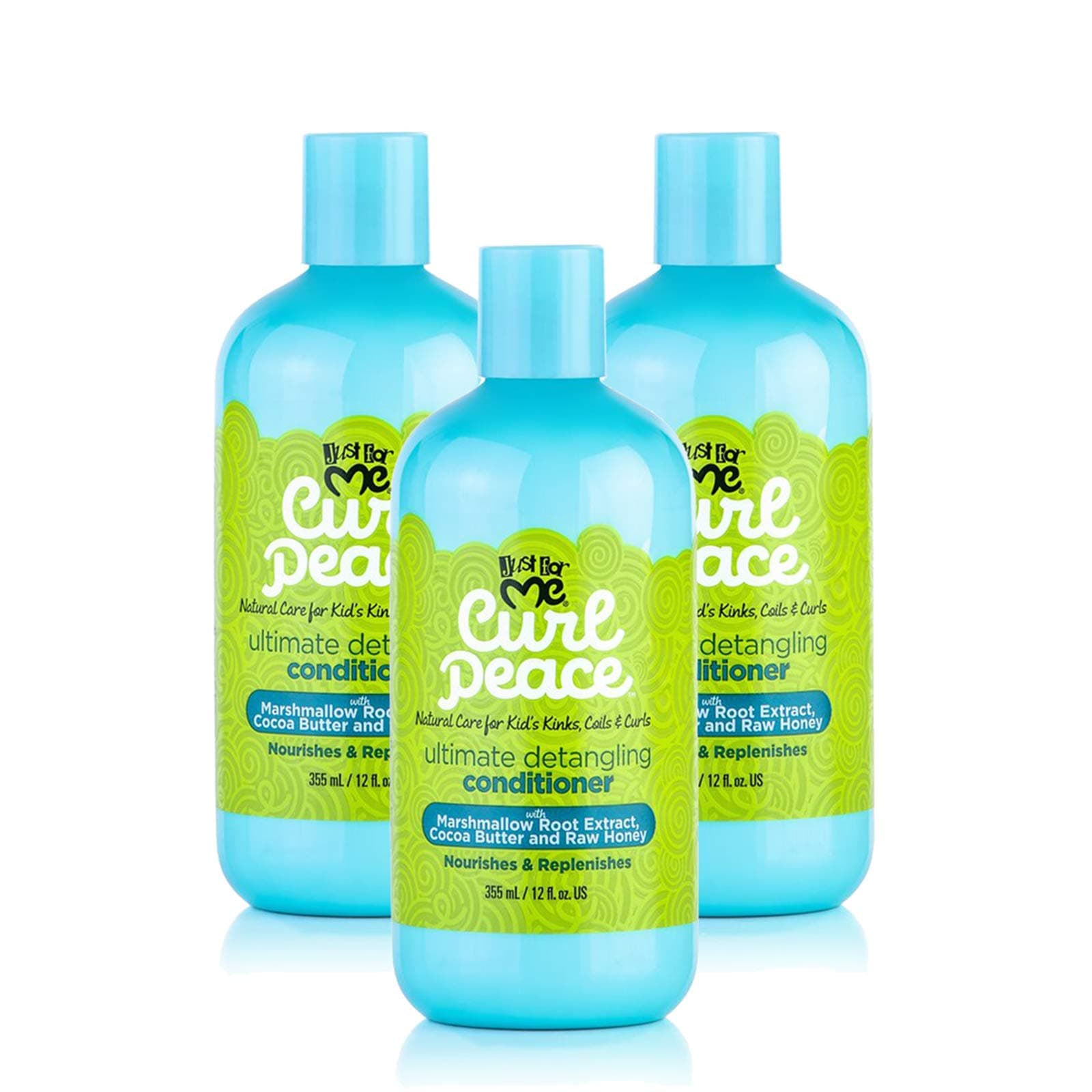 Just for Me Curl Peace Ultimate Detangling Conditioner (3 Pack) - Nourishes & Replenishes, Contains Marshmallow Root Extract, Cocoa Butter & Raw Honey, Sulfate Free, No Animal Testing, 12 oz