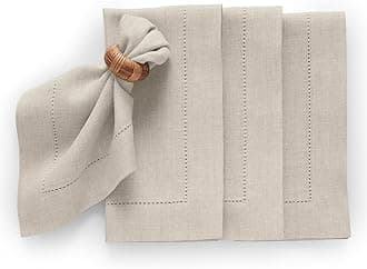 Solino Home Linen Cloth Napkins Set of 4-100% Pure Linen Light Natural Dinner Napkins 20 x 20 Inch for Fall, Autumn, Thanksgiving - Medium Weight Hemstitch, Handcrafted and Machine Washable