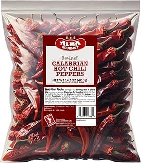 Alma Gourmet Whole Dried Calabrian Red Hot Chili Peppers – Peperoncino Secco Calabrese, Authentic Italian Spicy Peppers, Imported from Italy – 14.1oz (400g)