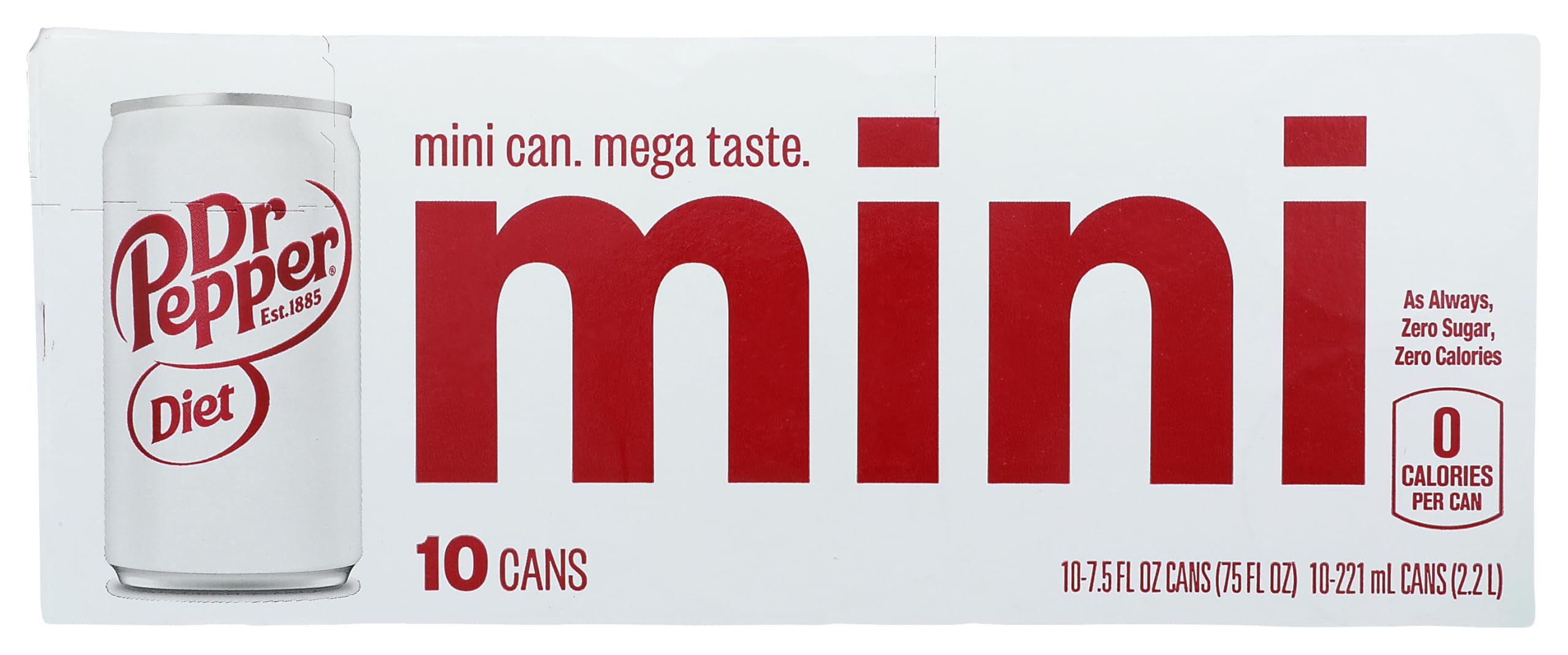 Diet Dr Pepper Soda, 7.5 fl oz mini cans, 10 pack