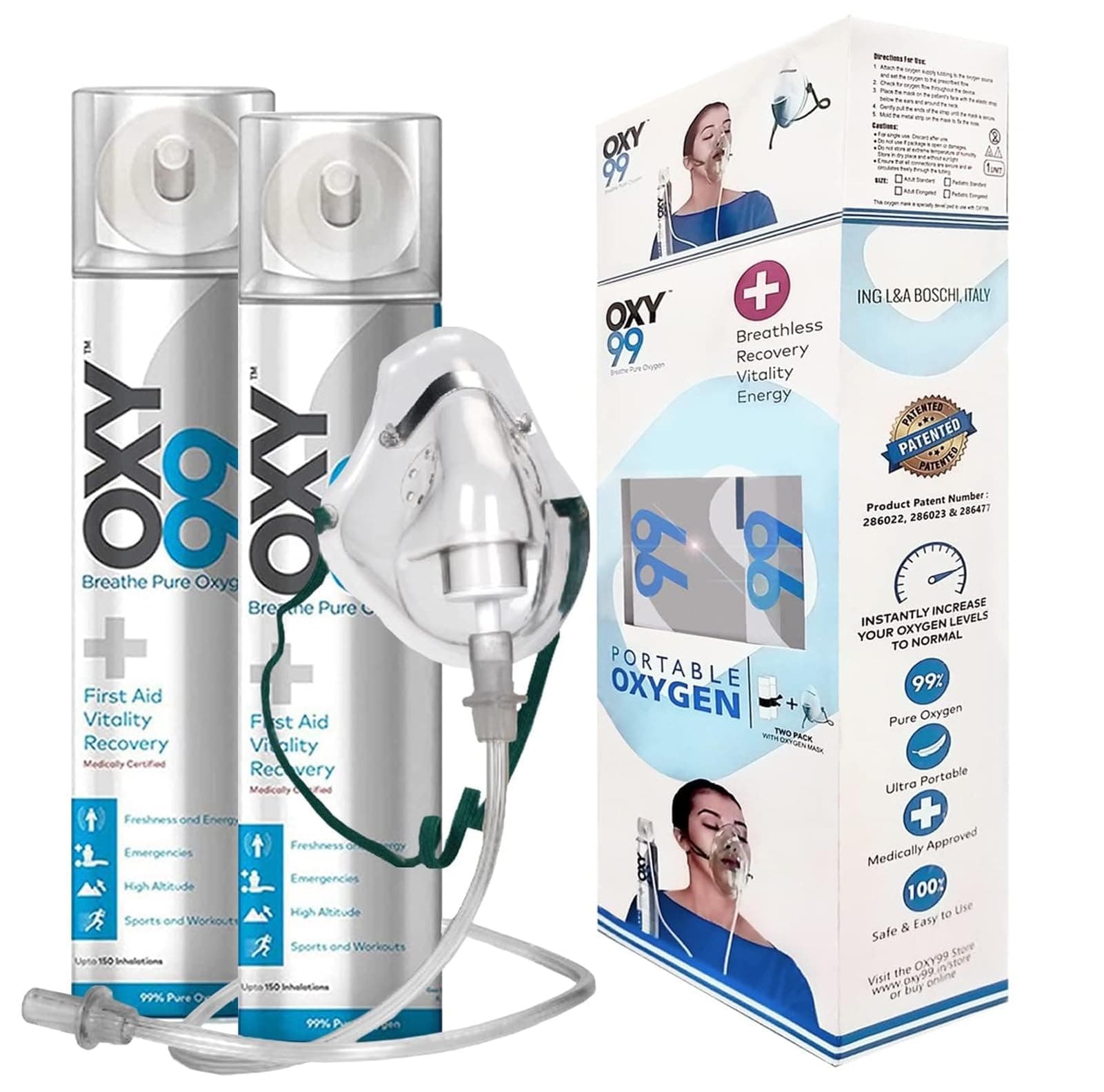 Portable oxygen can pack of two cans