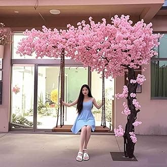 Artificial Cherry Blossom Trees, Dense Artificial Peach Tree, Large Light Pink Handmade Vintage Cherry Blossom Tree for Indoor Outdoor Party Wedding(5.9x4.9Ft)