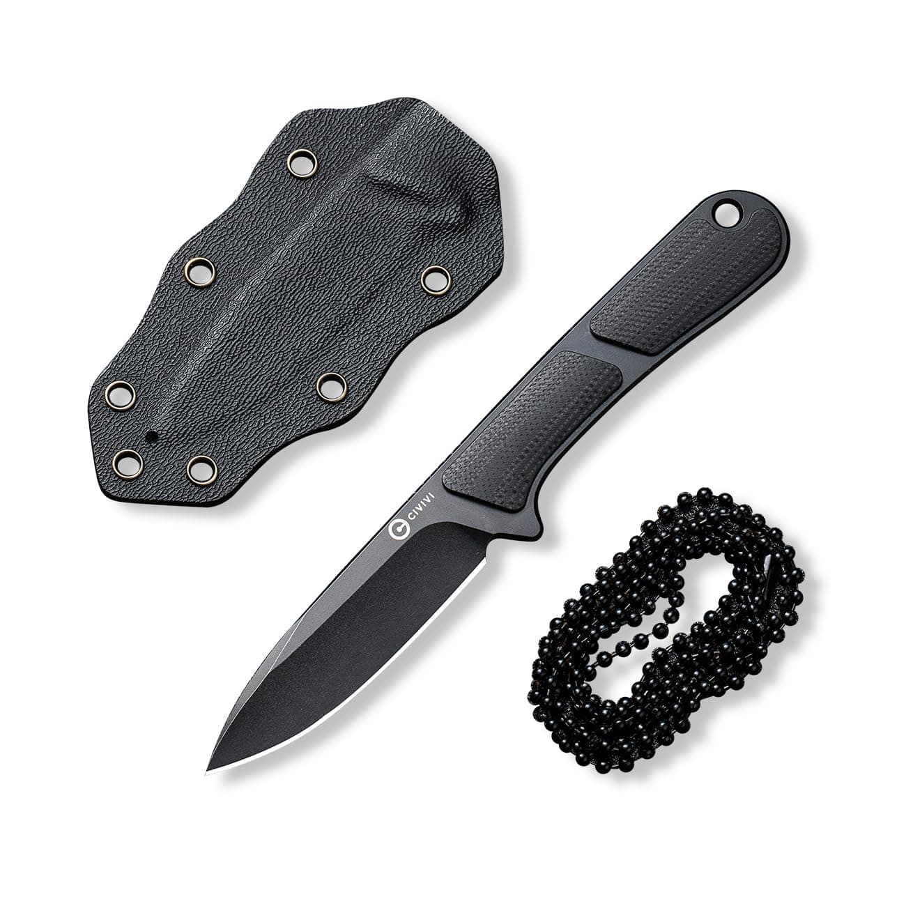 Mini Elementum Fixed Blade Knife with a Kydex Sheath and a Chain for EDC Neck Carry, Small Skeletonized Full Tang Knife with 2.24" Nitro-V Blade G10 Handle C23010-1
