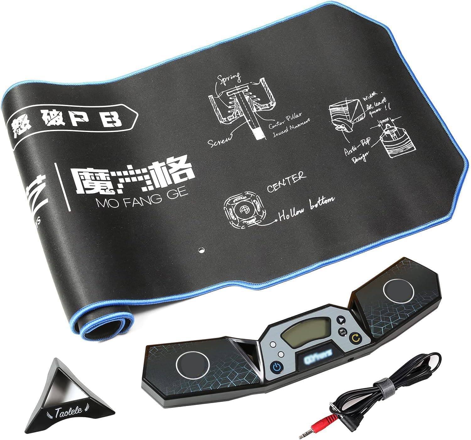 Qiyi Speed Cube Timer Professional Athletics Touch Control Timer with 80X30cm Mat, Highly Sensitive Sensor and Data Cable Connector Various Displays Race Stack Competition, Black (jsq-2)