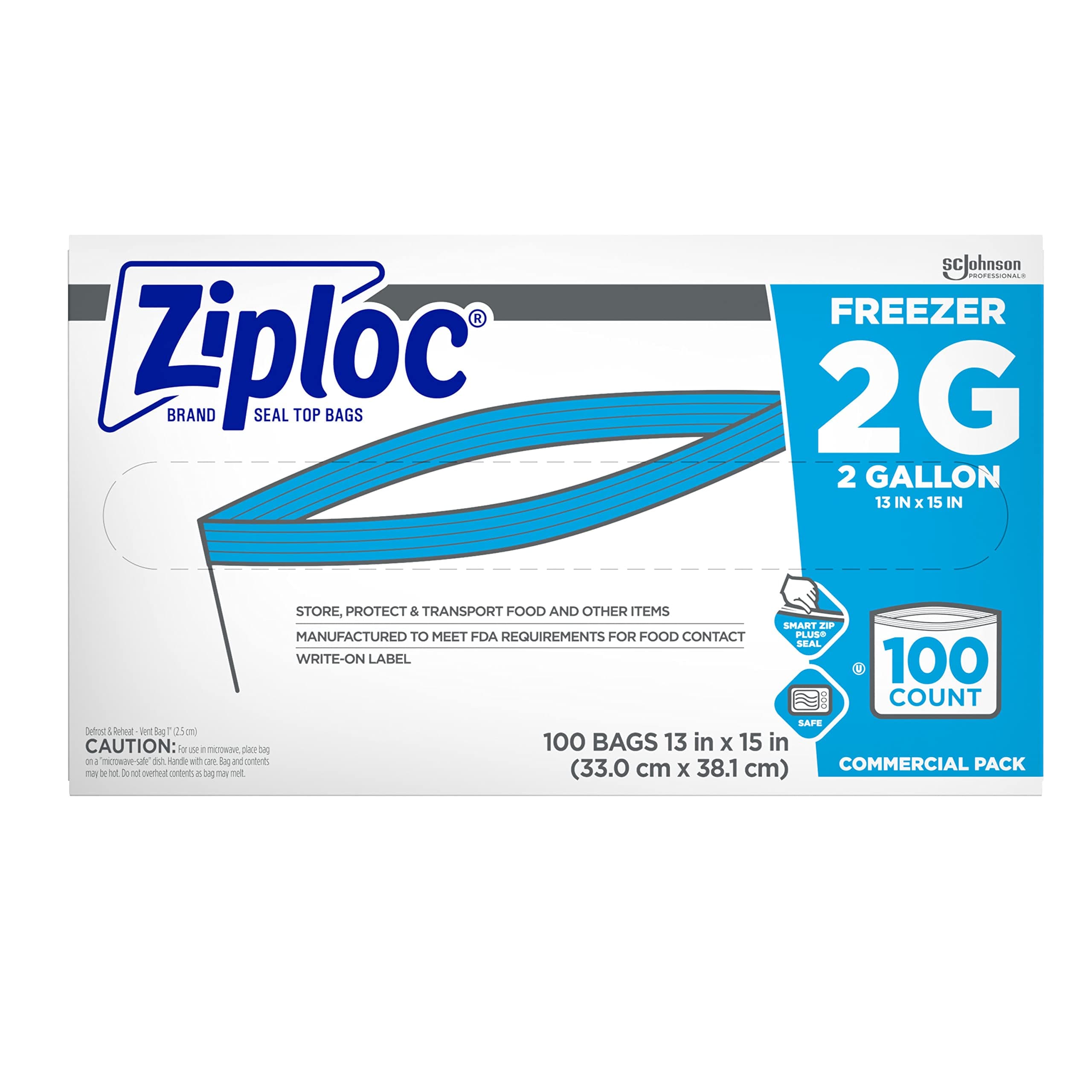 Ziploc Freezer Bag, 2 Gallon, 100ct